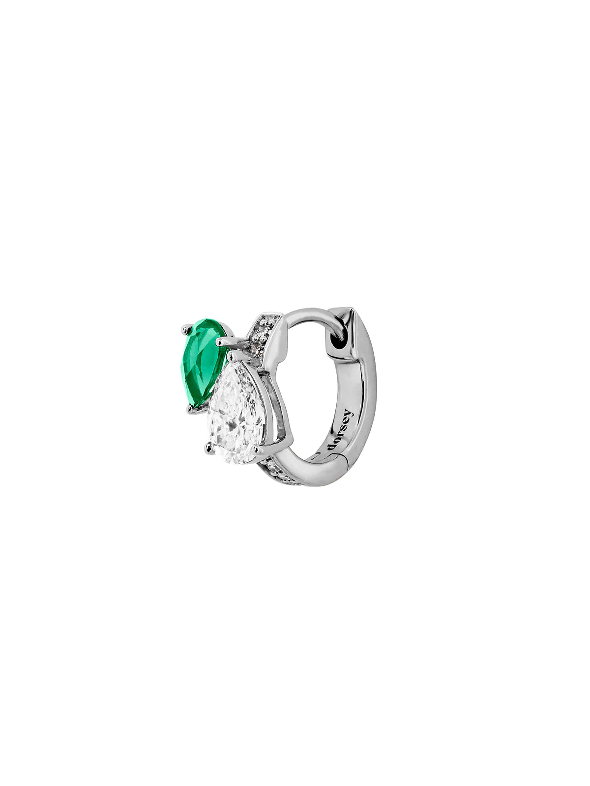 Dorsey - 14K DOUBLE PEAR - CUT HUGGIE EARRING IN LAB DIAMOND AND PETITE LAB EMERALD - Image 2