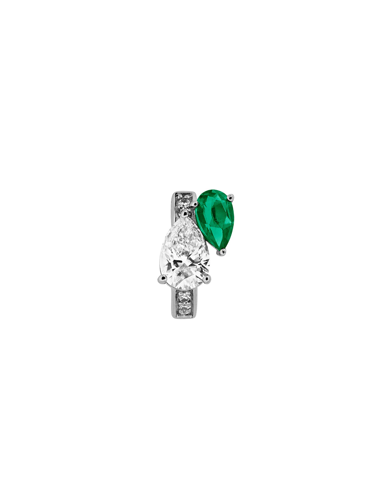 Dorsey - 14K DOUBLE PEAR - CUT HUGGIE EARRING IN LAB DIAMOND AND PETITE LAB EMERALD - Image 3