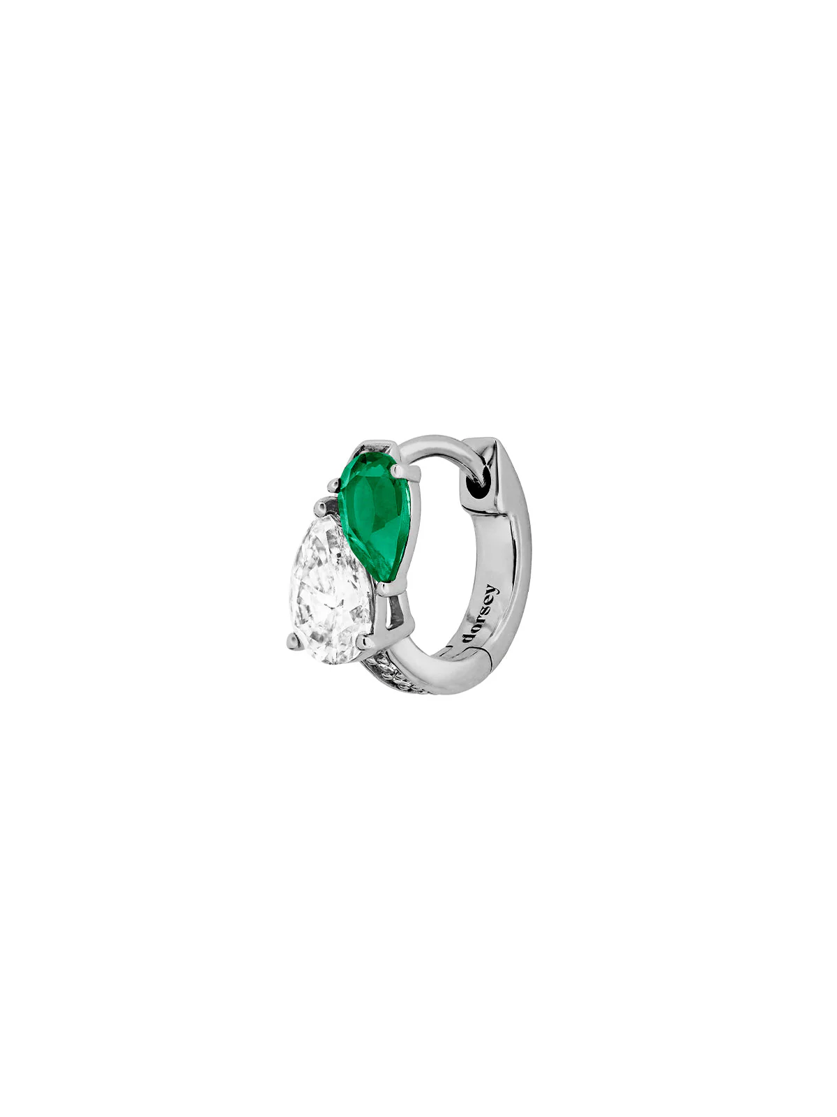 Dorsey - 14K DOUBLE PEAR - CUT HUGGIE EARRING IN LAB DIAMOND AND PETITE LAB EMERALD - Image 4