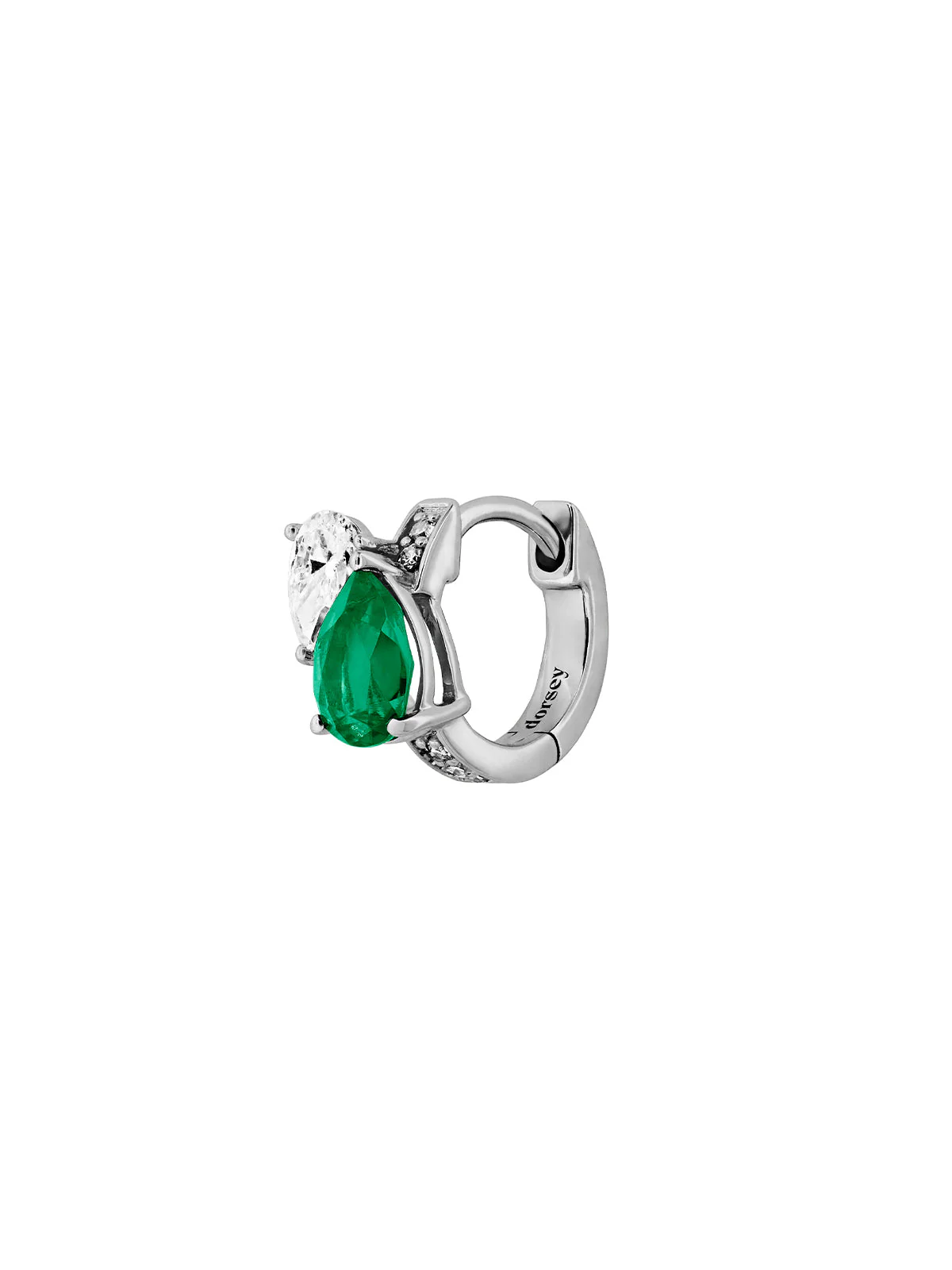 Dorsey - 14K DOUBLE PEAR - CUT HUGGIE EARRING IN LAB EMERALD AND PETITE LAB DIAMOND - Image 2