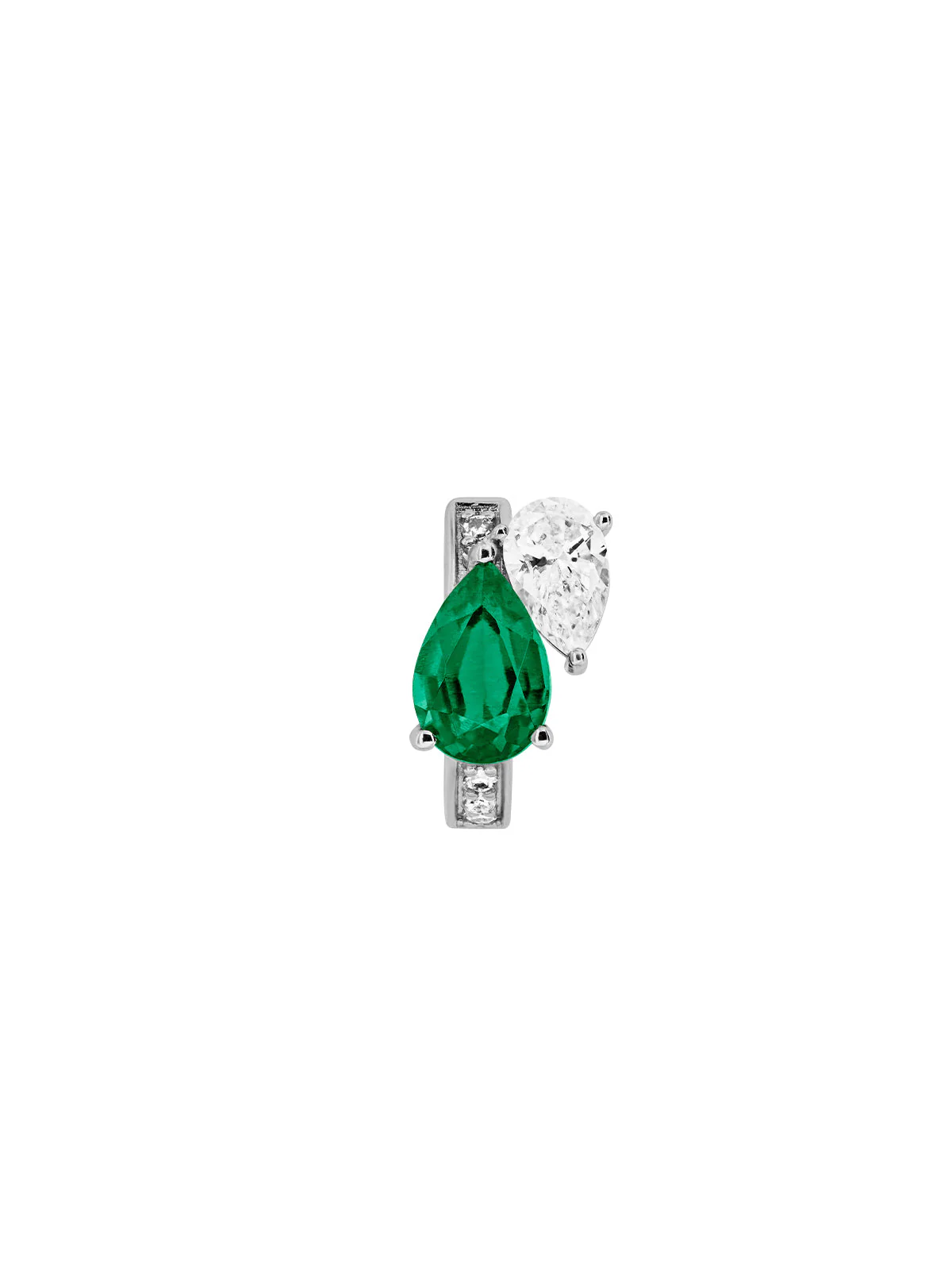 Dorsey - 14K DOUBLE PEAR - CUT HUGGIE EARRING IN LAB EMERALD AND PETITE LAB DIAMOND - Image 3