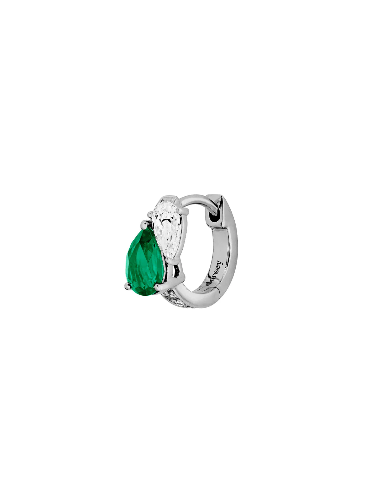 Dorsey - 14K DOUBLE PEAR - CUT HUGGIE EARRING IN LAB EMERALD AND PETITE LAB DIAMOND - Image 4