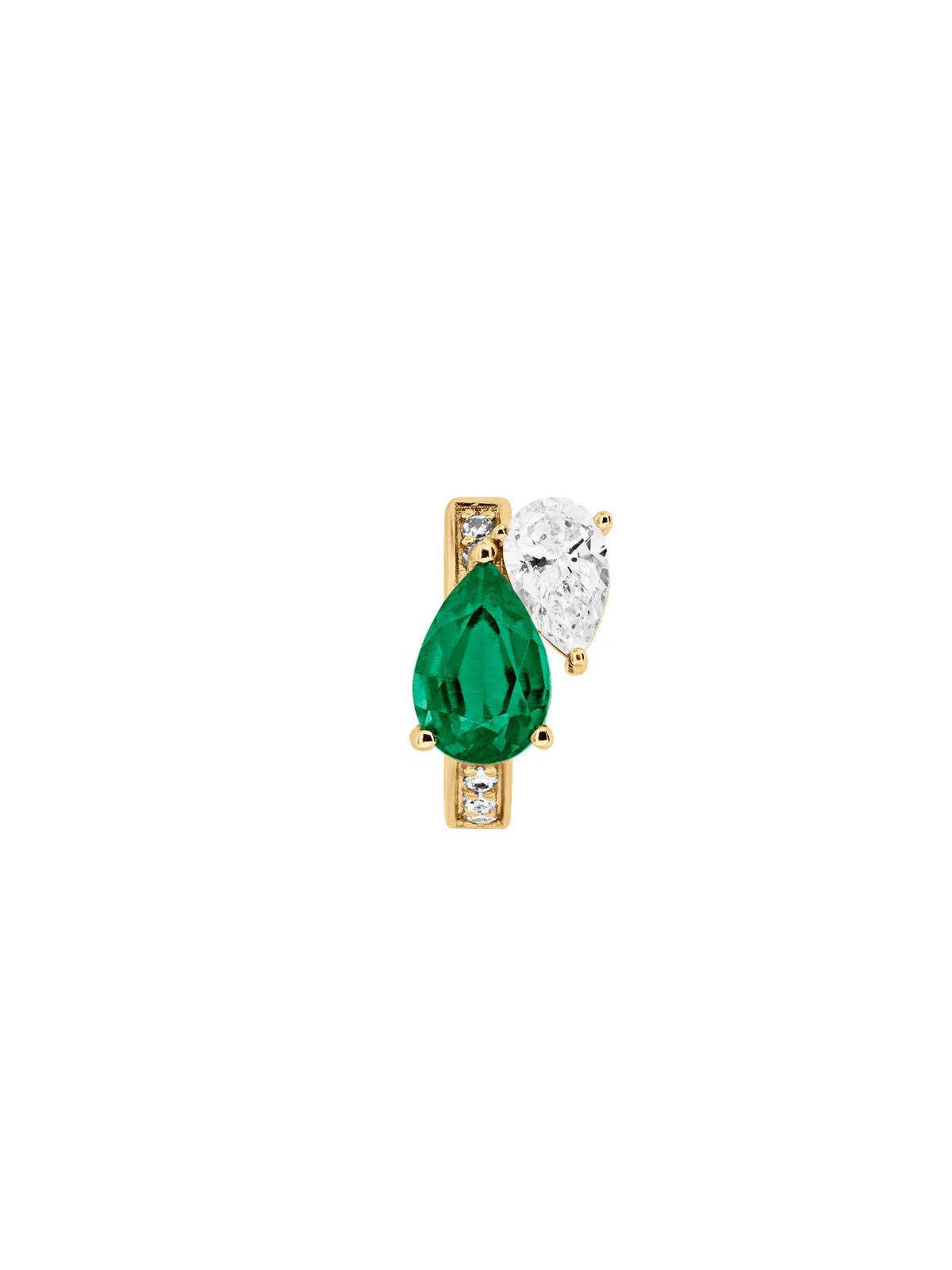 Dorsey - 14K DOUBLE PEAR - CUT HUGGIE EARRING IN LAB EMERALD AND PETITE LAB DIAMOND - Image 3