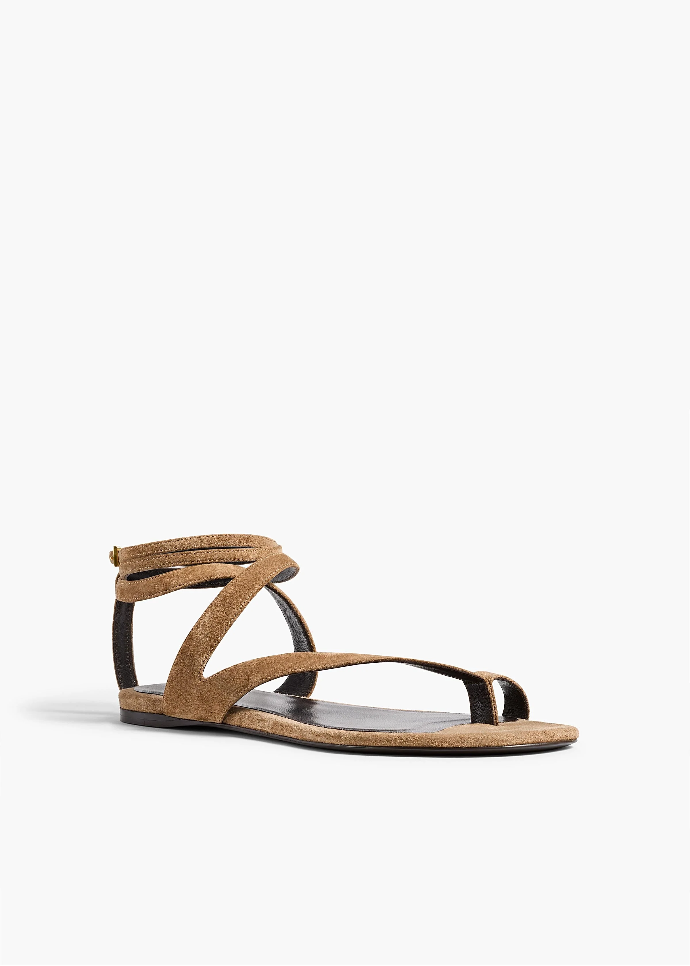 Khaite - Aimee Ankle Strap Flat Sandal in Taupe Suede - Image 2