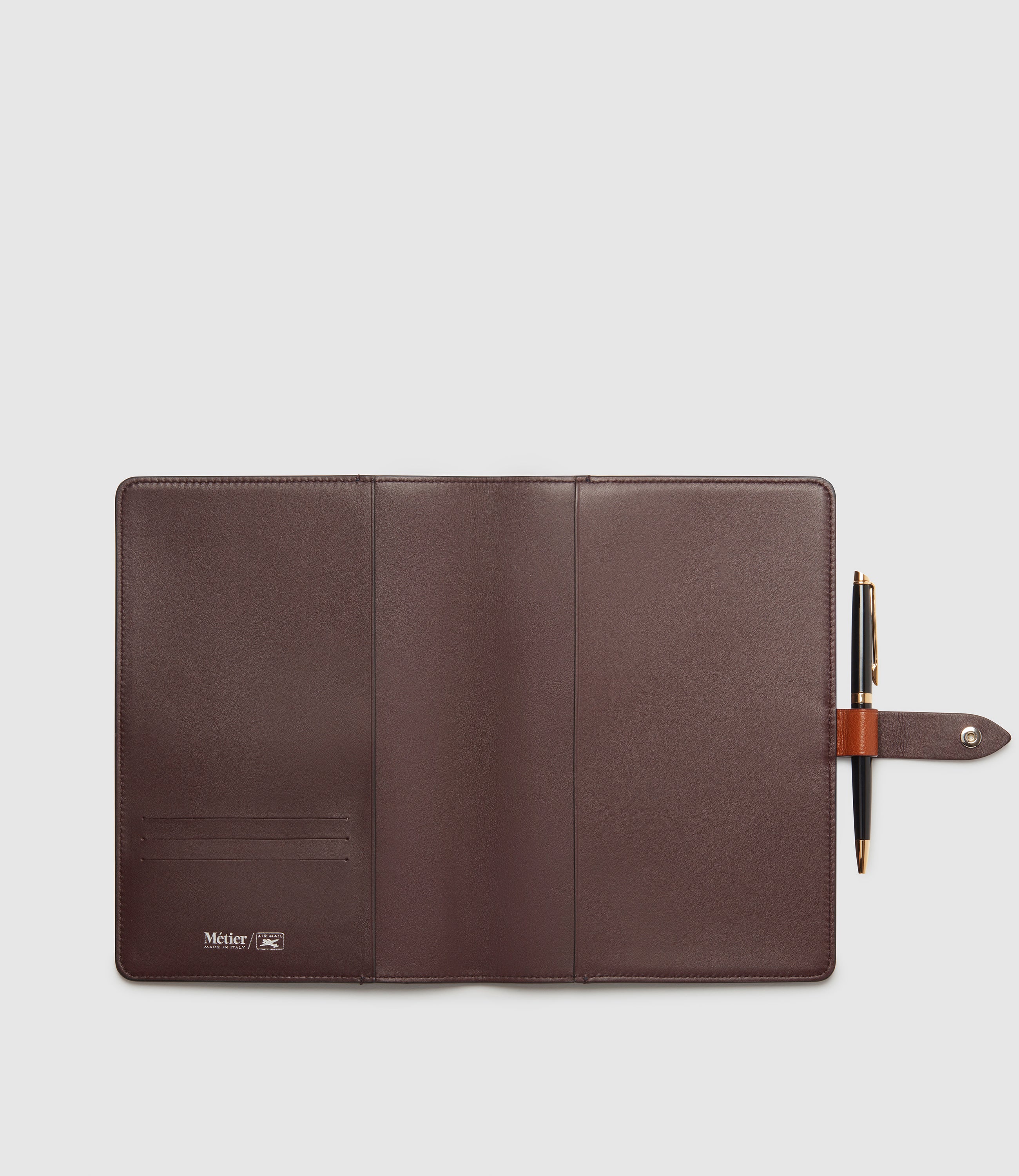 Metier - Air Mail x Métier A5 Notebook Cover Smooth Calfskin Navy with Buffalo Cognac - Image 3