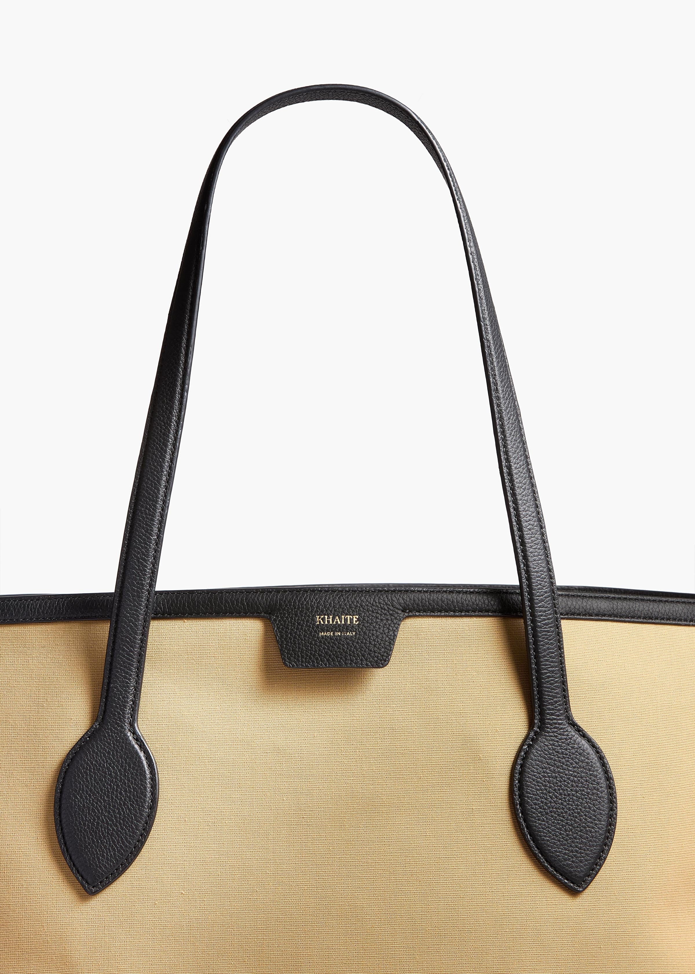 Khaite - Amalia Tote in Honey Canvas with Black Leather - Image 10