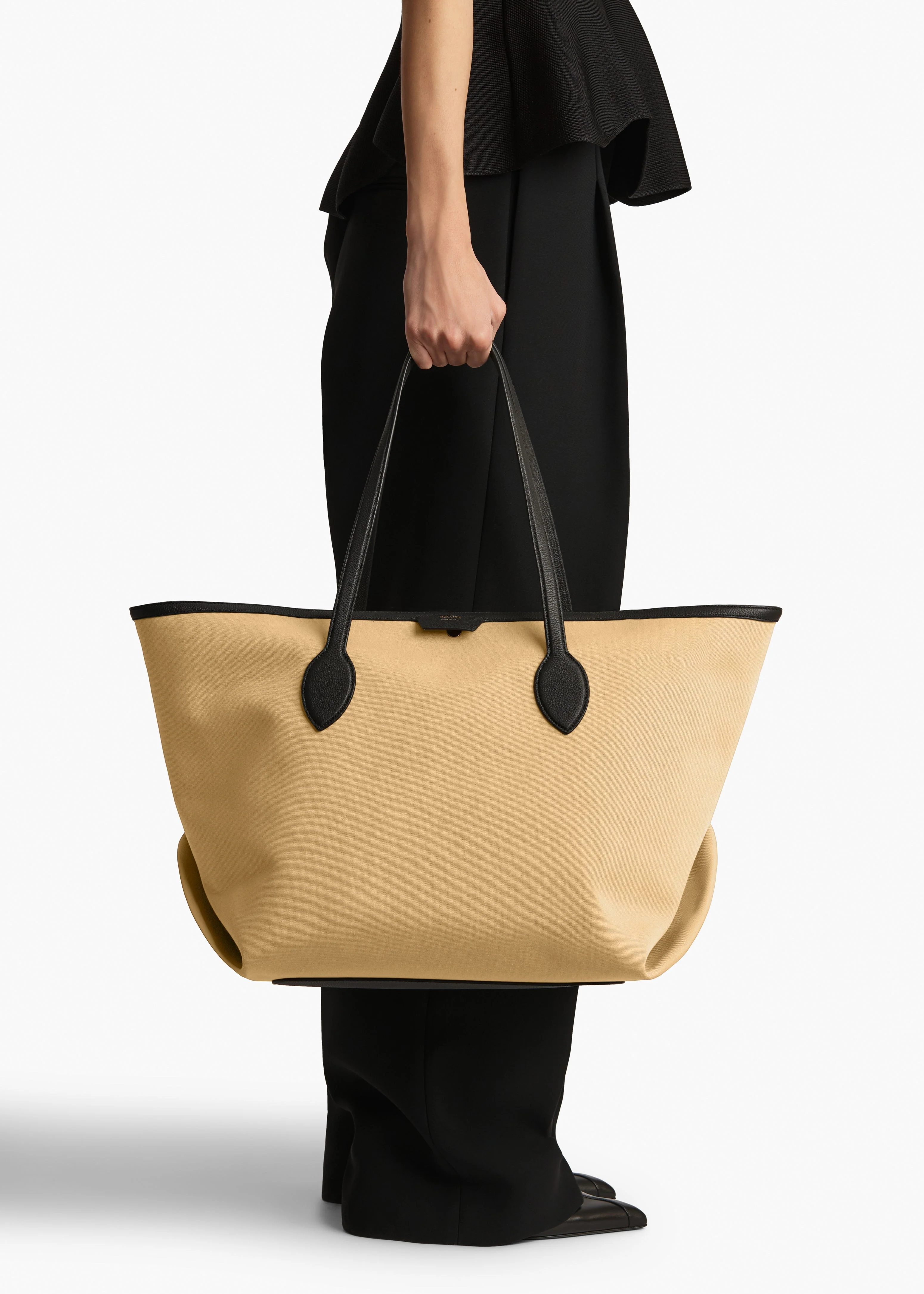 Khaite - Amalia Tote in Honey Canvas with Black Leather - Image 11