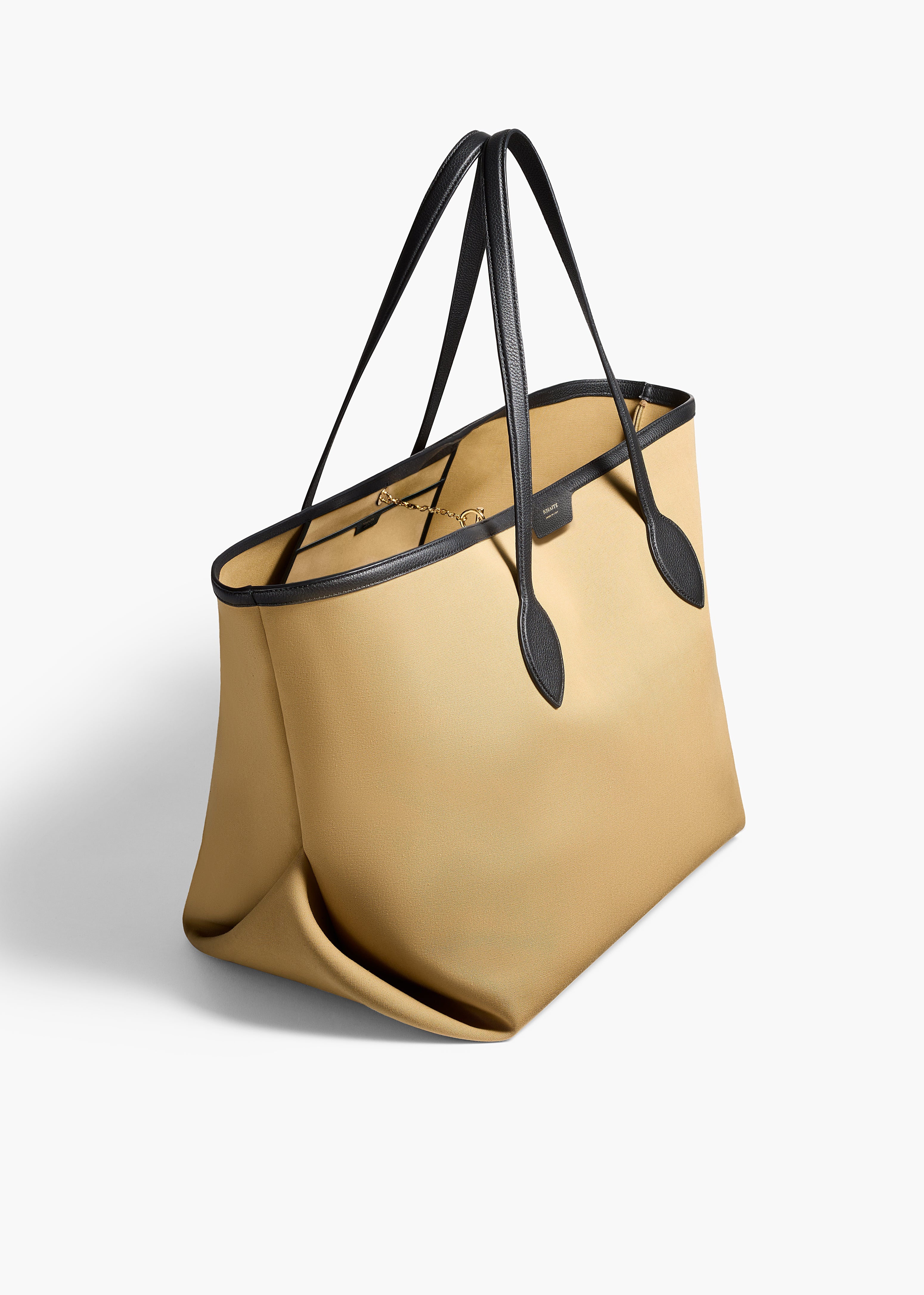 Khaite - Amalia Tote in Honey Canvas with Black Leather - Image 2