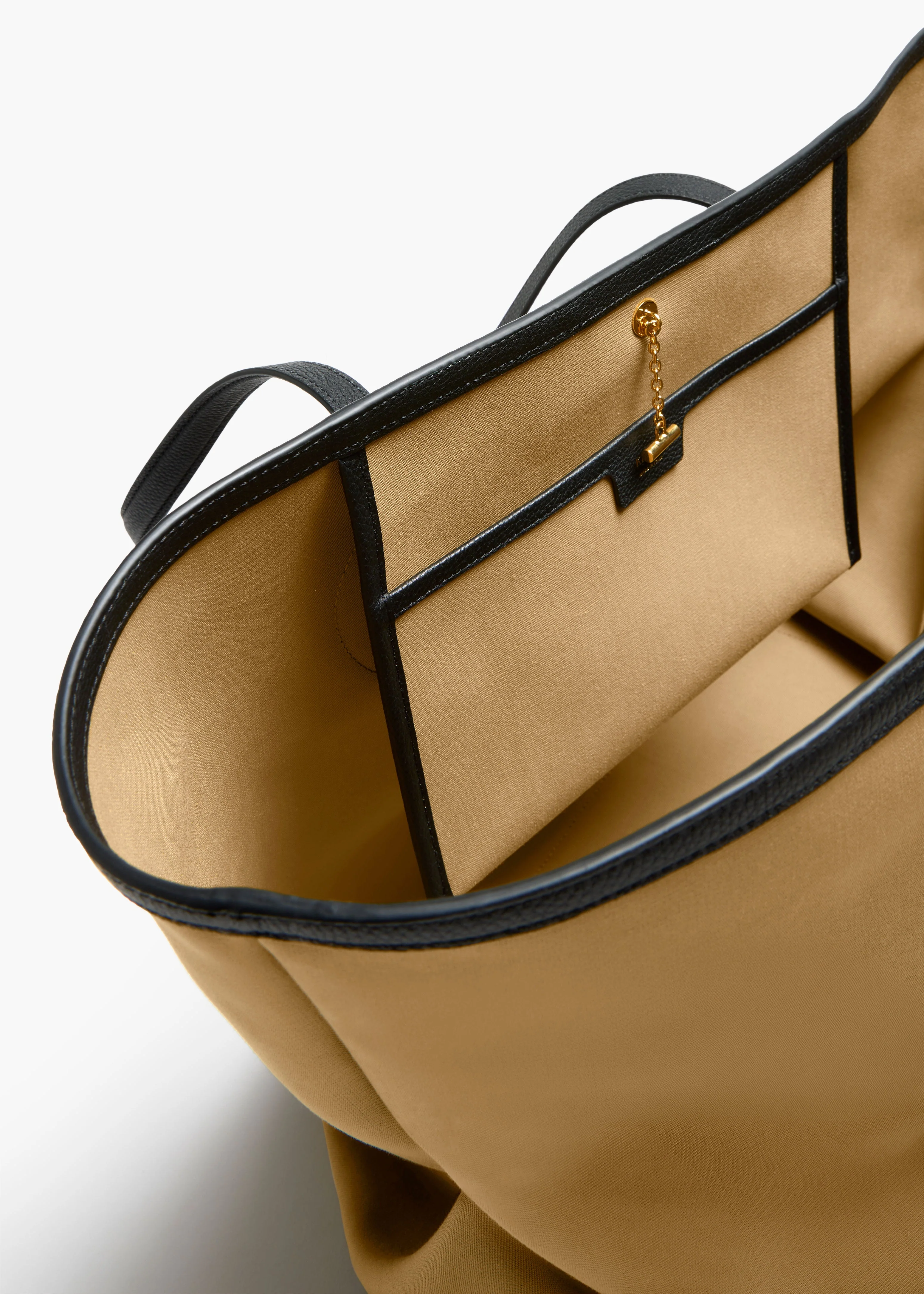 Khaite - Amalia Tote in Honey Canvas with Black Leather - Image 3