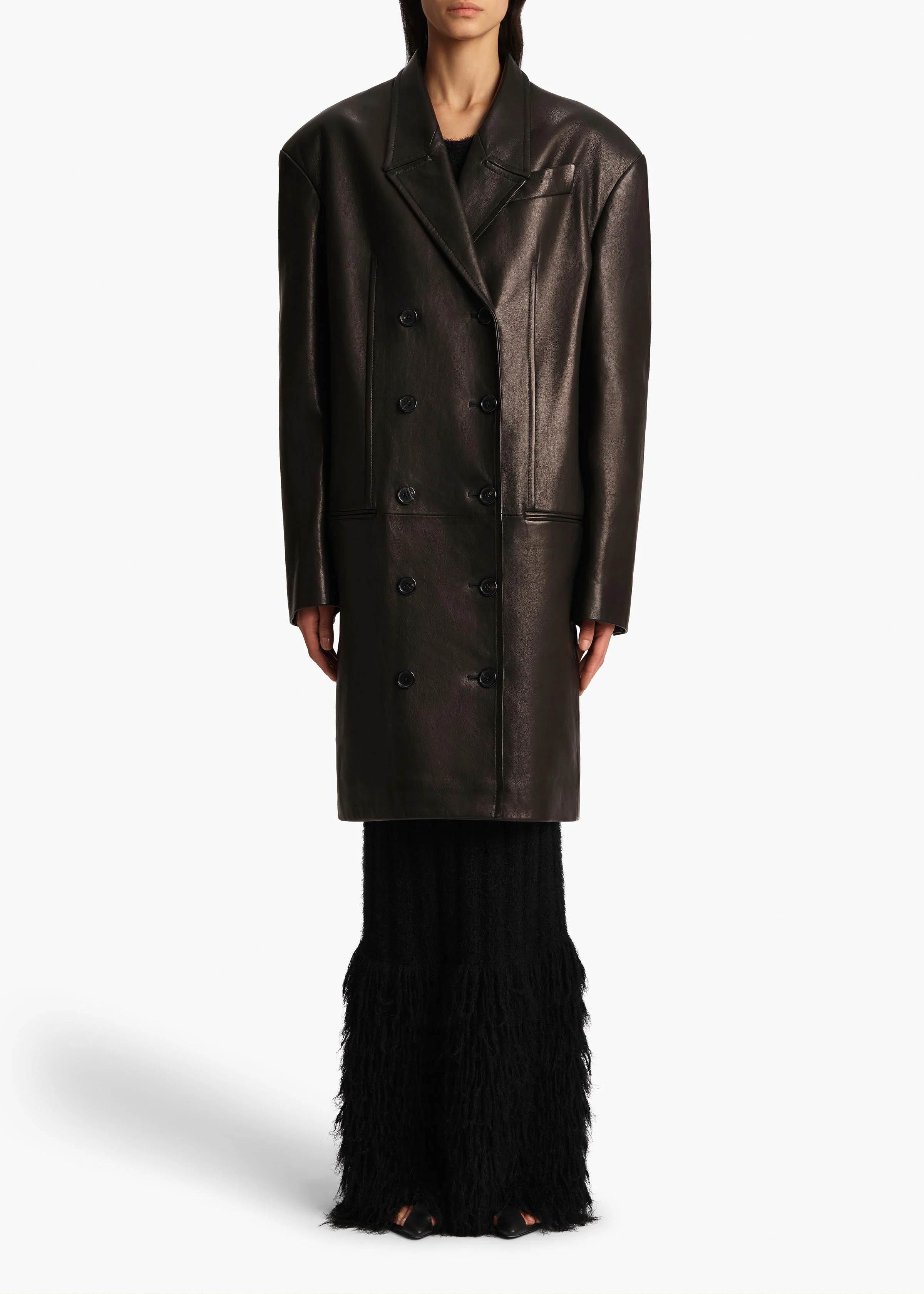Khaite - Andors Coat in Black Leather - Image 3