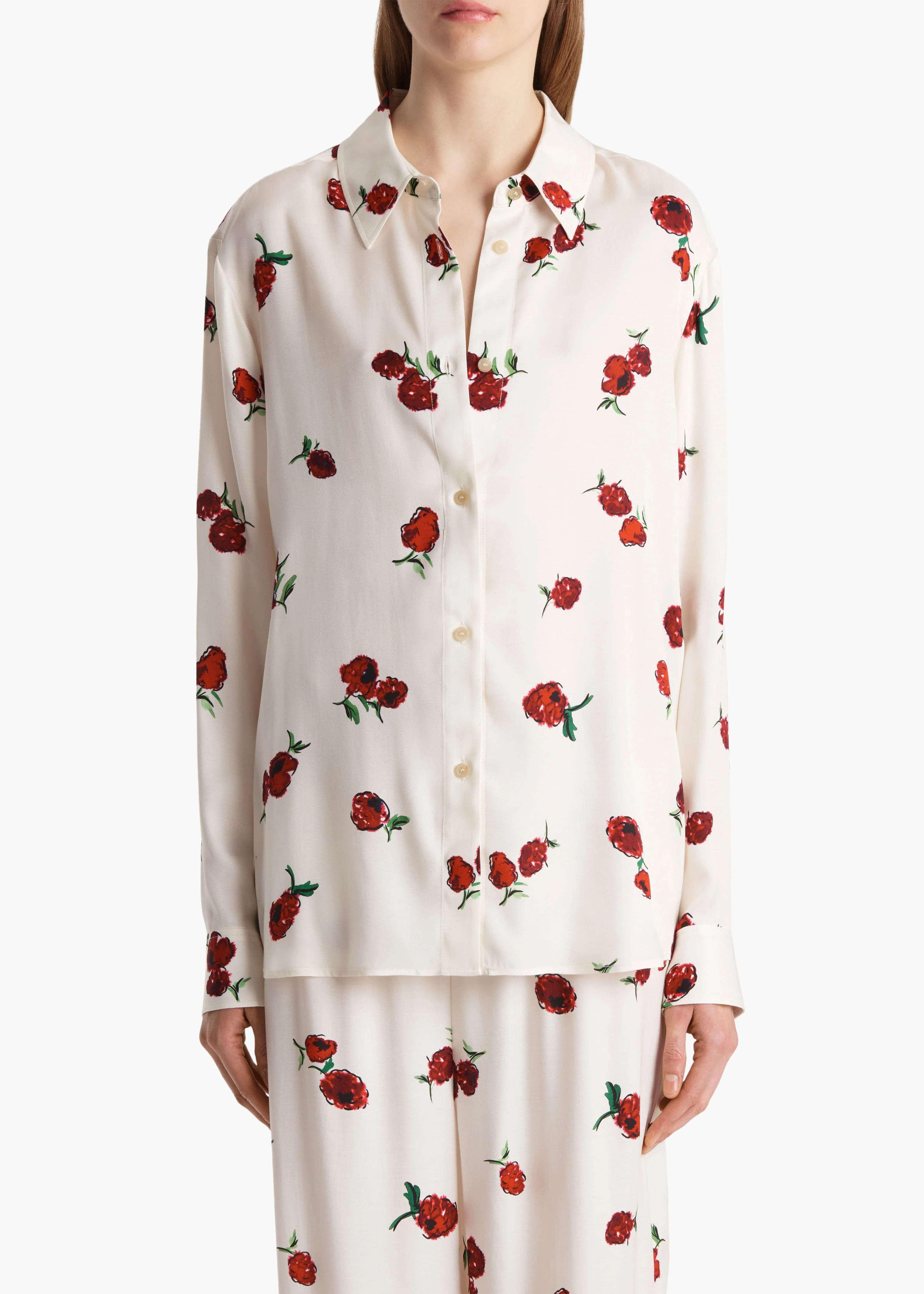 Khaite - Argo Top in Cream with Raspberry Print - Image 3
