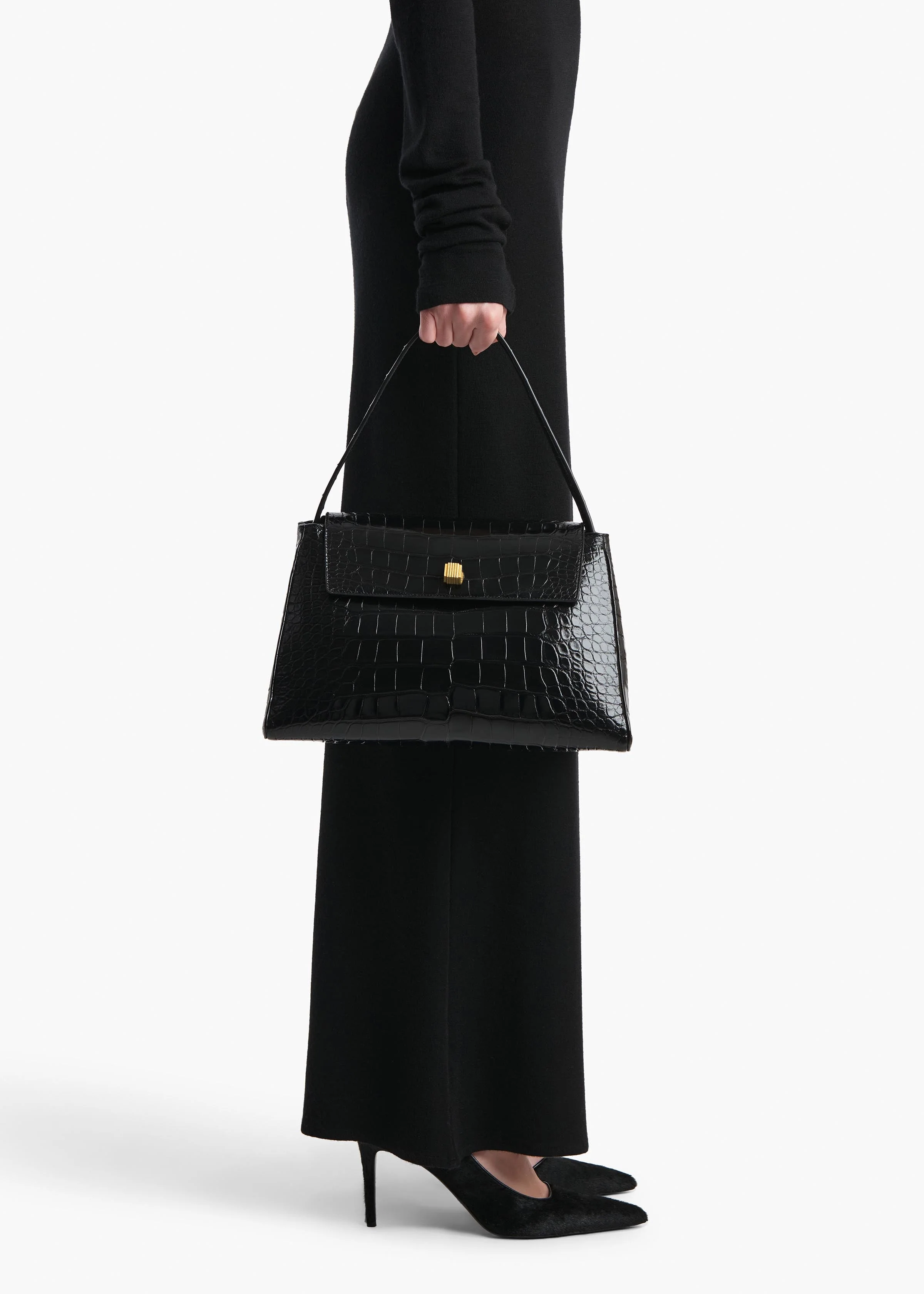 Khaite - Audrey Top Handle Bag in Black Alligator - Image 5