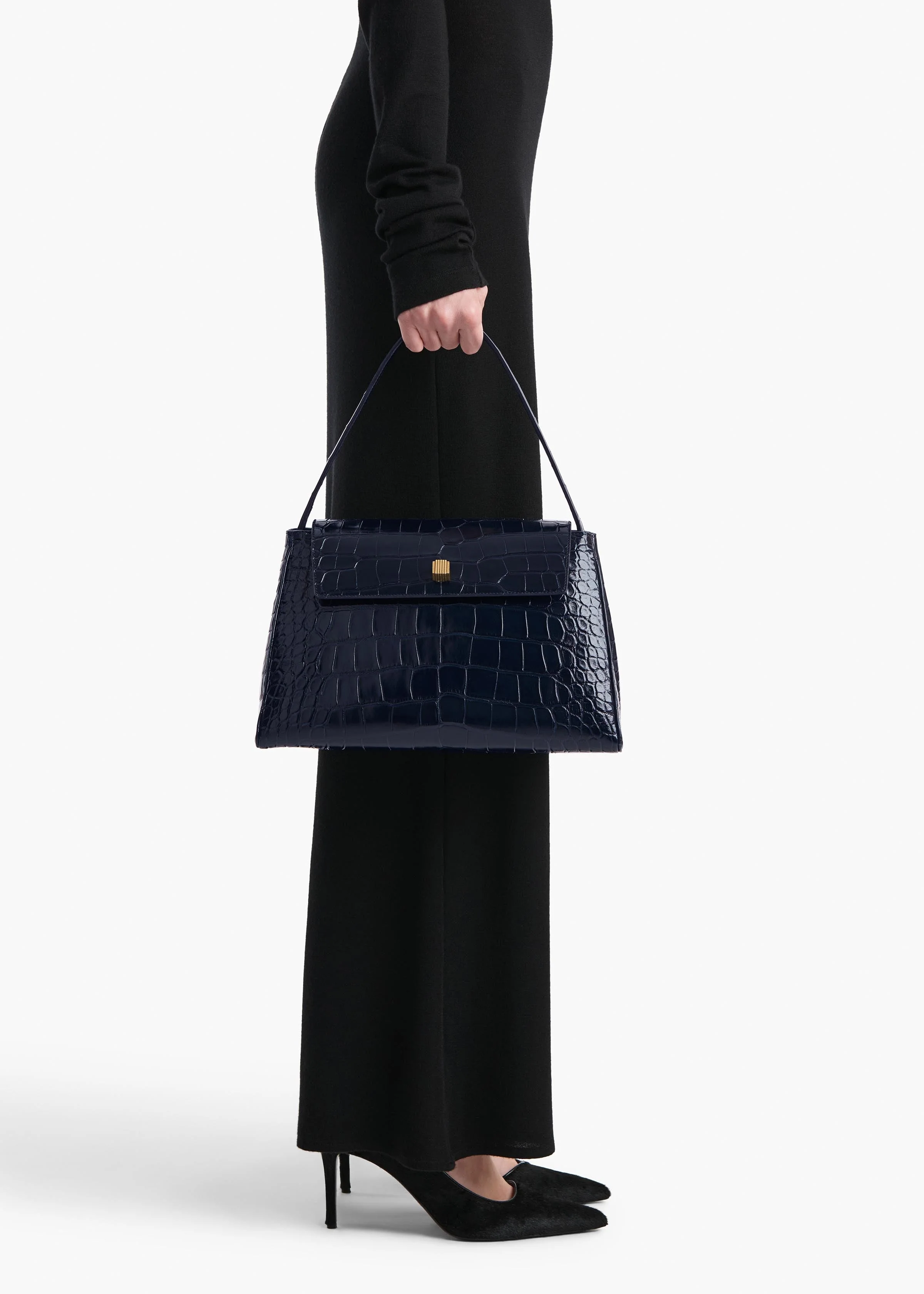 Khaite - Audrey Top Handle Bag in Midnight Alligator - Image 5