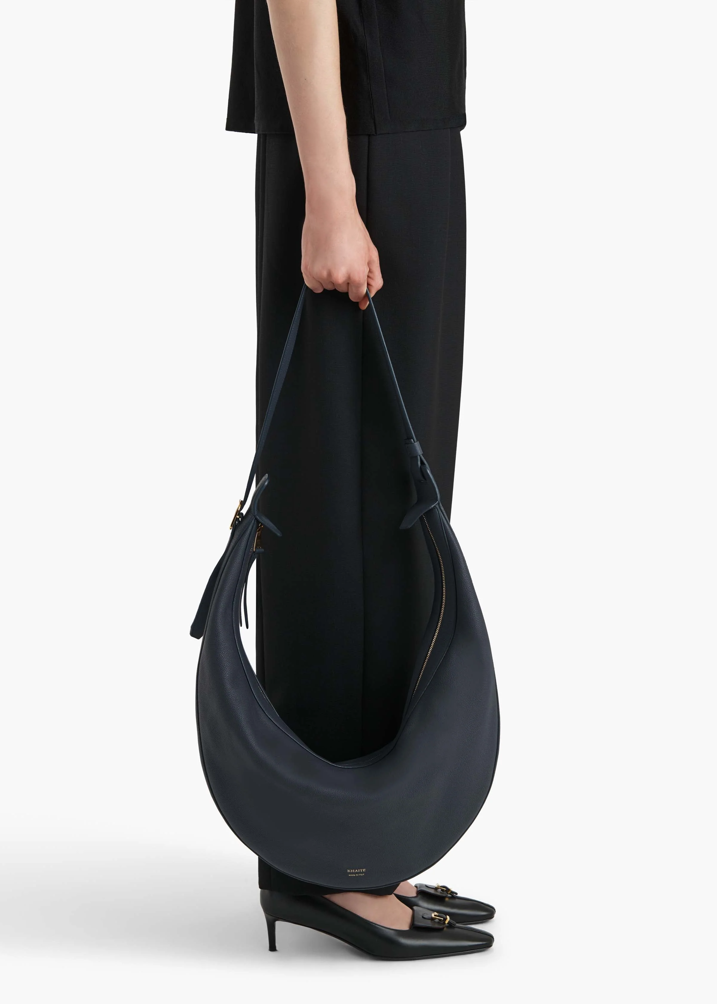 Khaite - Augustina Hobo in Midnight Pebbled Leather - Image 12