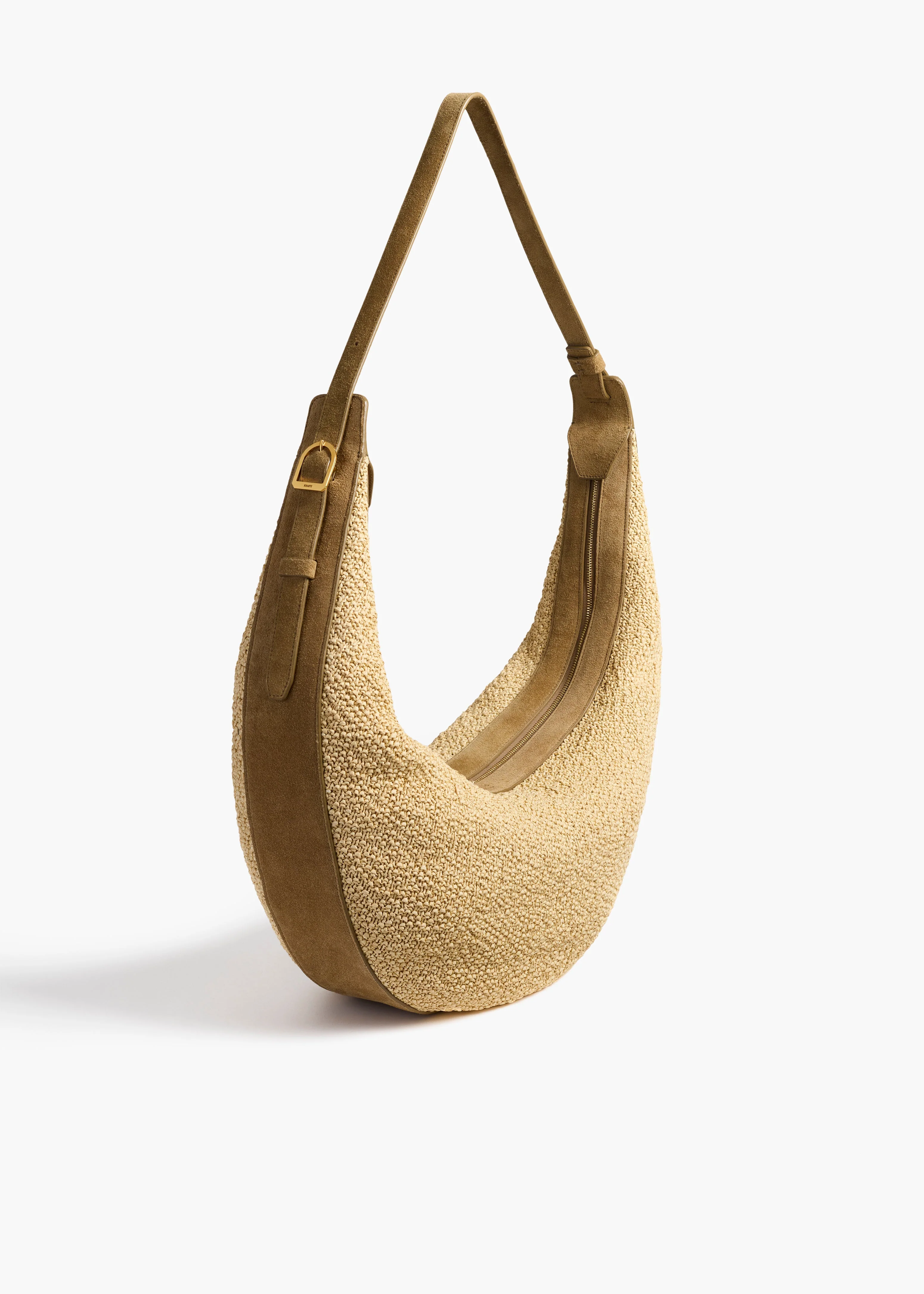 Khaite - Augustina Hobo in Wheat Suede and Natural Raffia