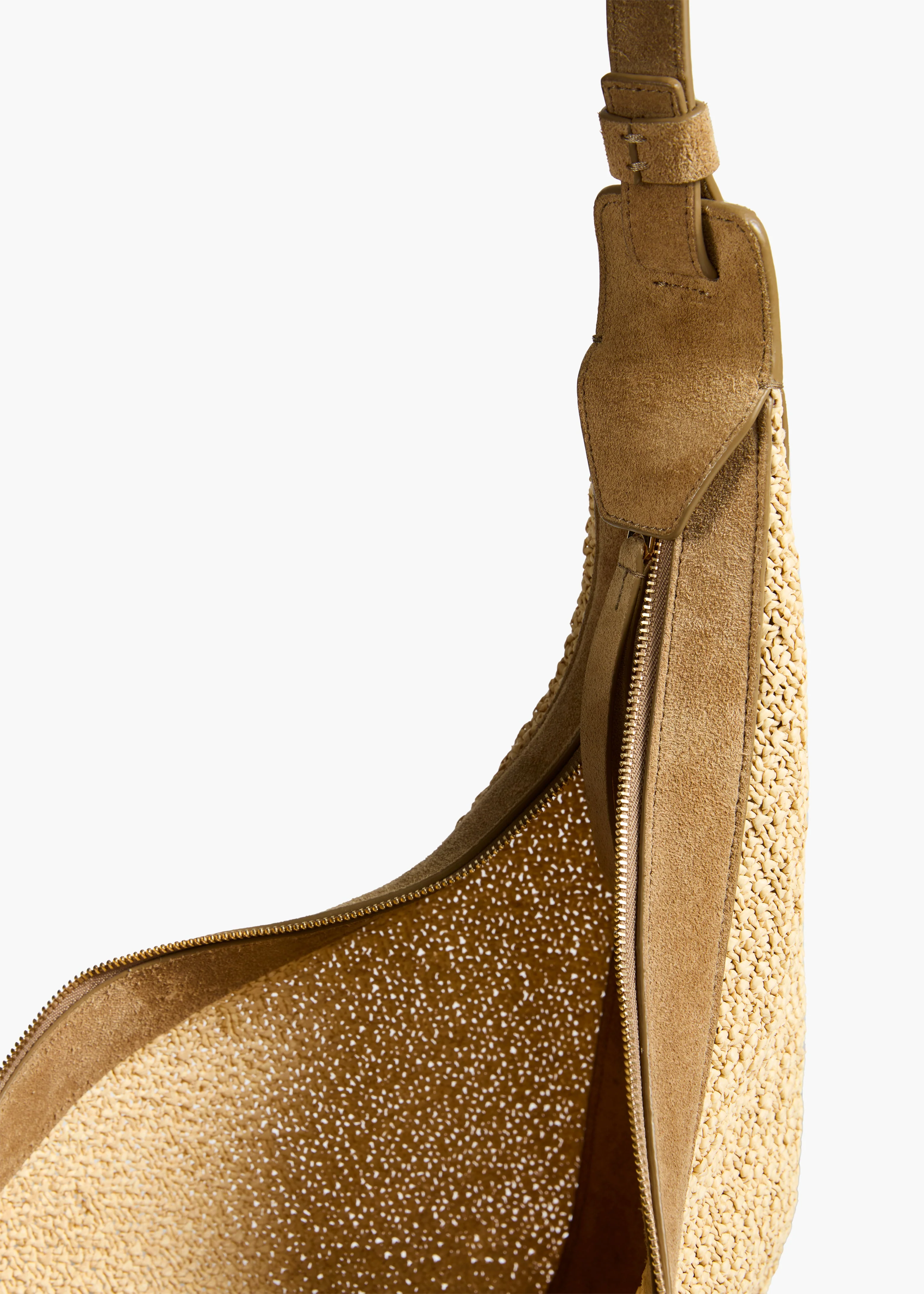 Khaite - Augustina Hobo in Wheat Suede and Natural Raffia - Image 11