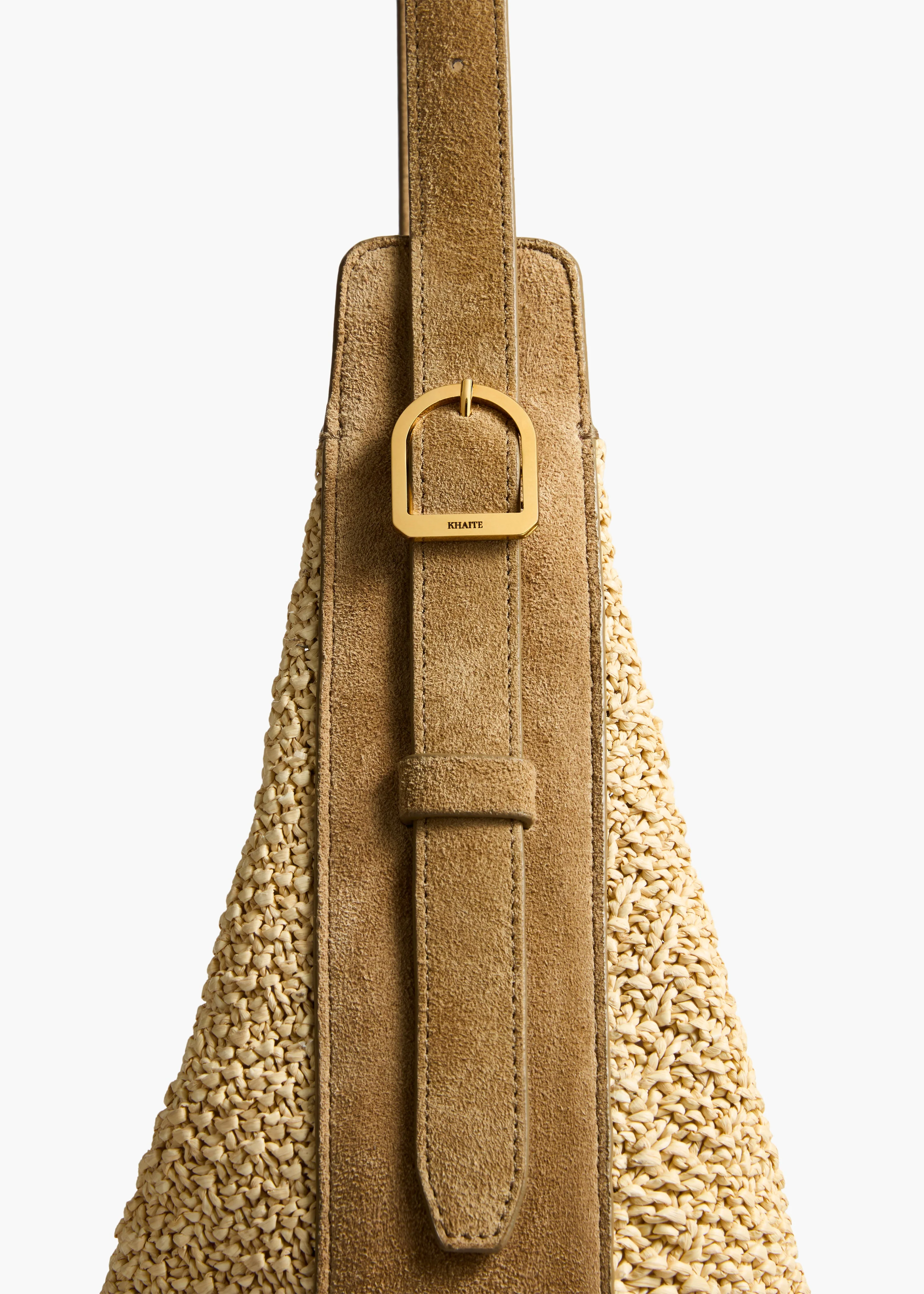 Khaite - Augustina Hobo in Wheat Suede and Natural Raffia - Image 3