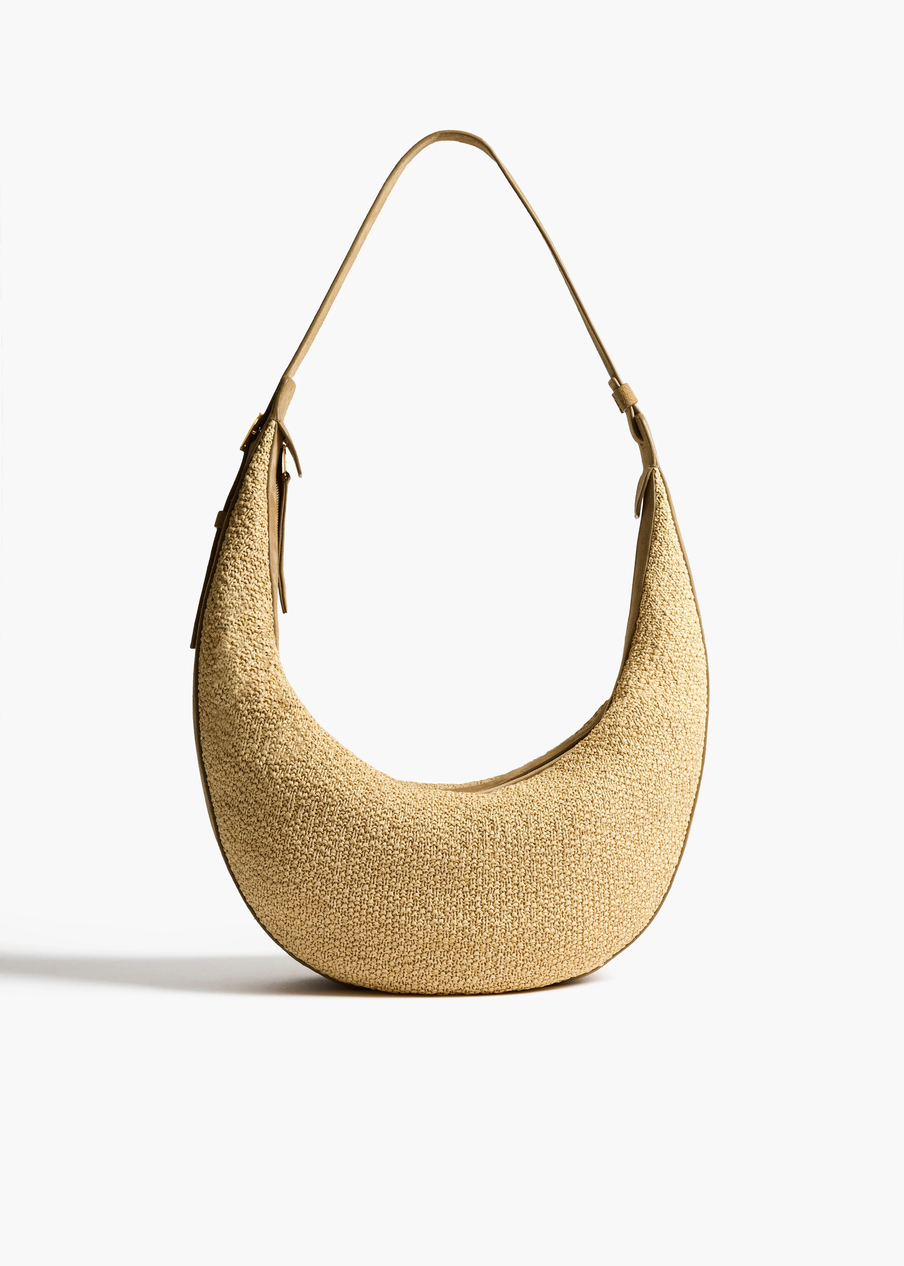 Khaite - Augustina Hobo in Wheat Suede and Natural Raffia - Image 9