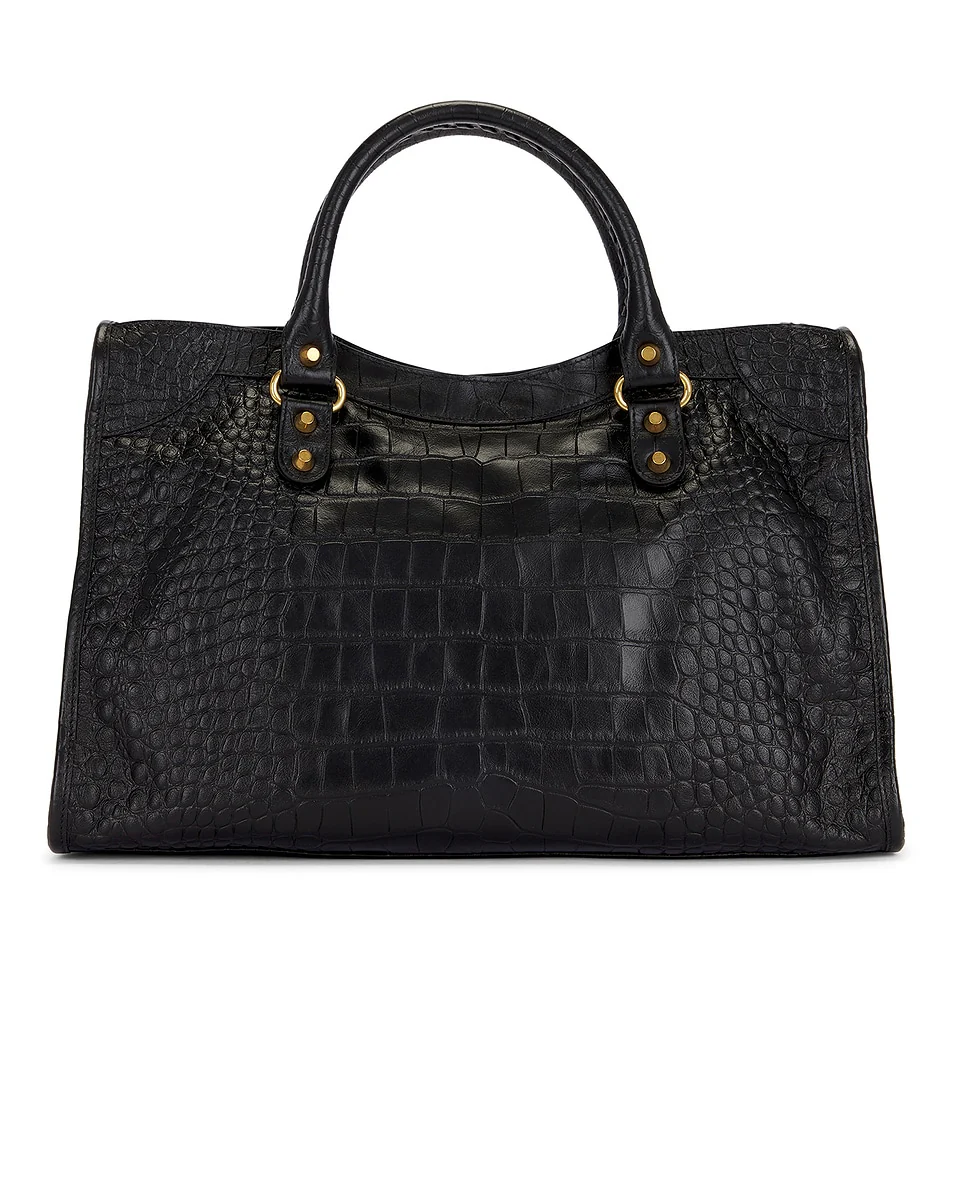 Balenciaga - Le City Medium Croc Embossed Bag in Black - Image 4