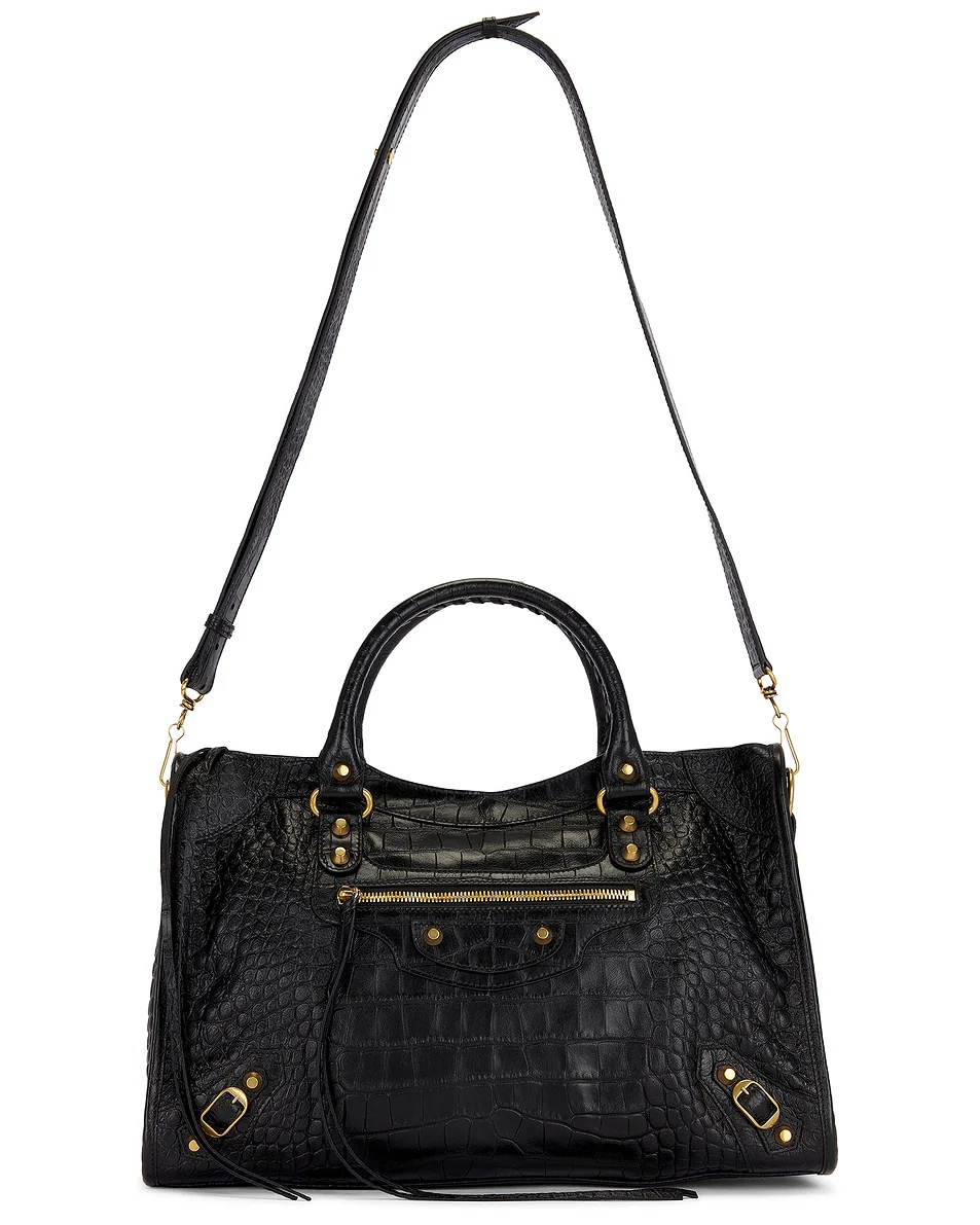 Balenciaga - Le City Medium Croc Embossed Bag in Black - Image 6