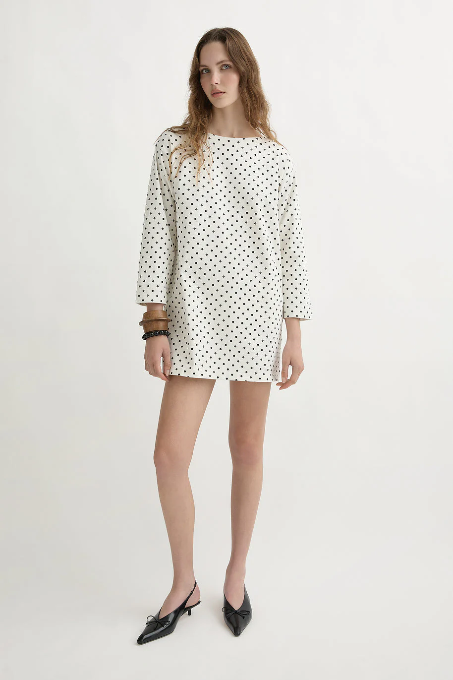 Posse - BEA LONG SLEEVE DRESS - CREAM BLACK POLKA DOT - Image 6