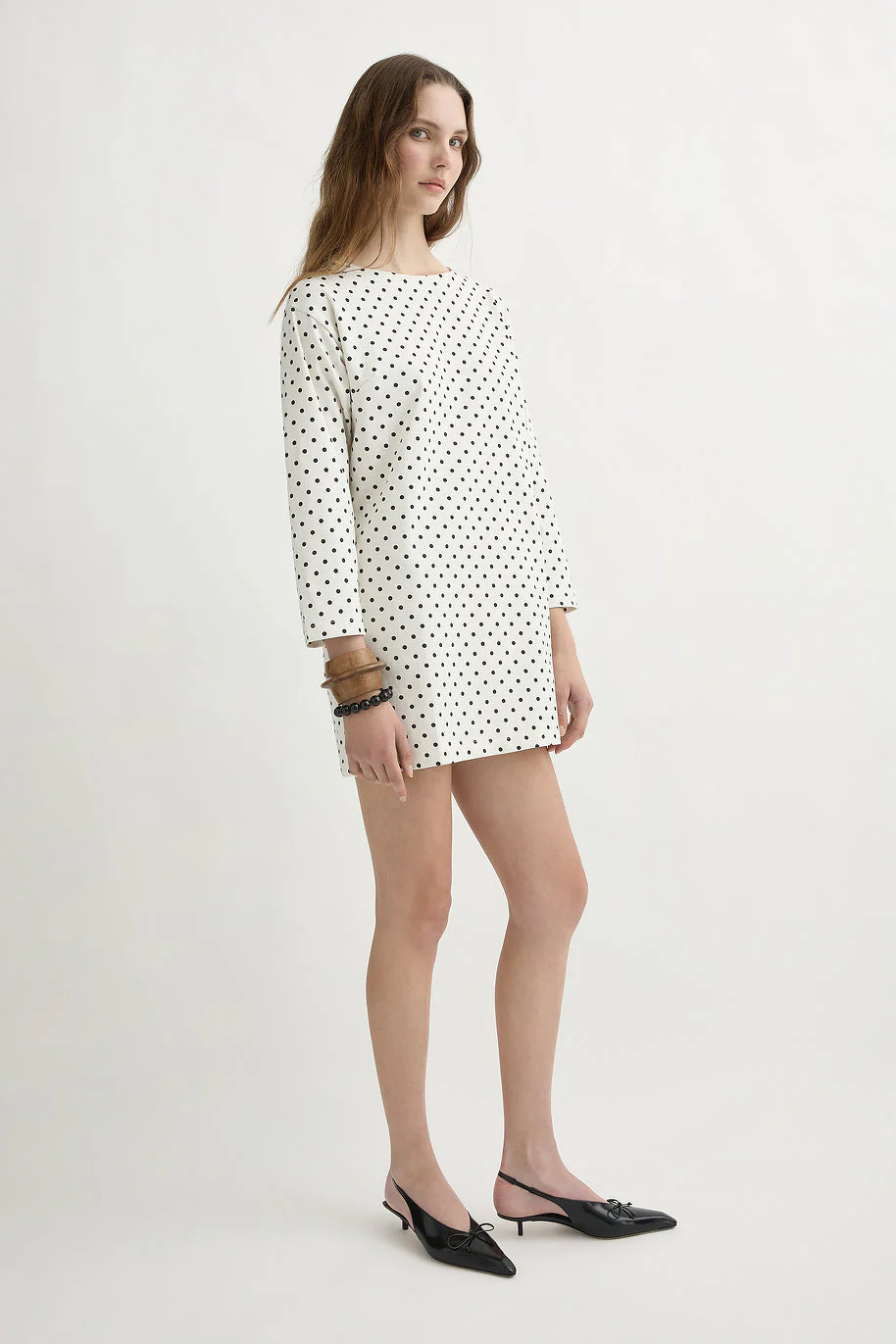 Posse - BEA LONG SLEEVE DRESS - CREAM BLACK POLKA DOT - Image 8