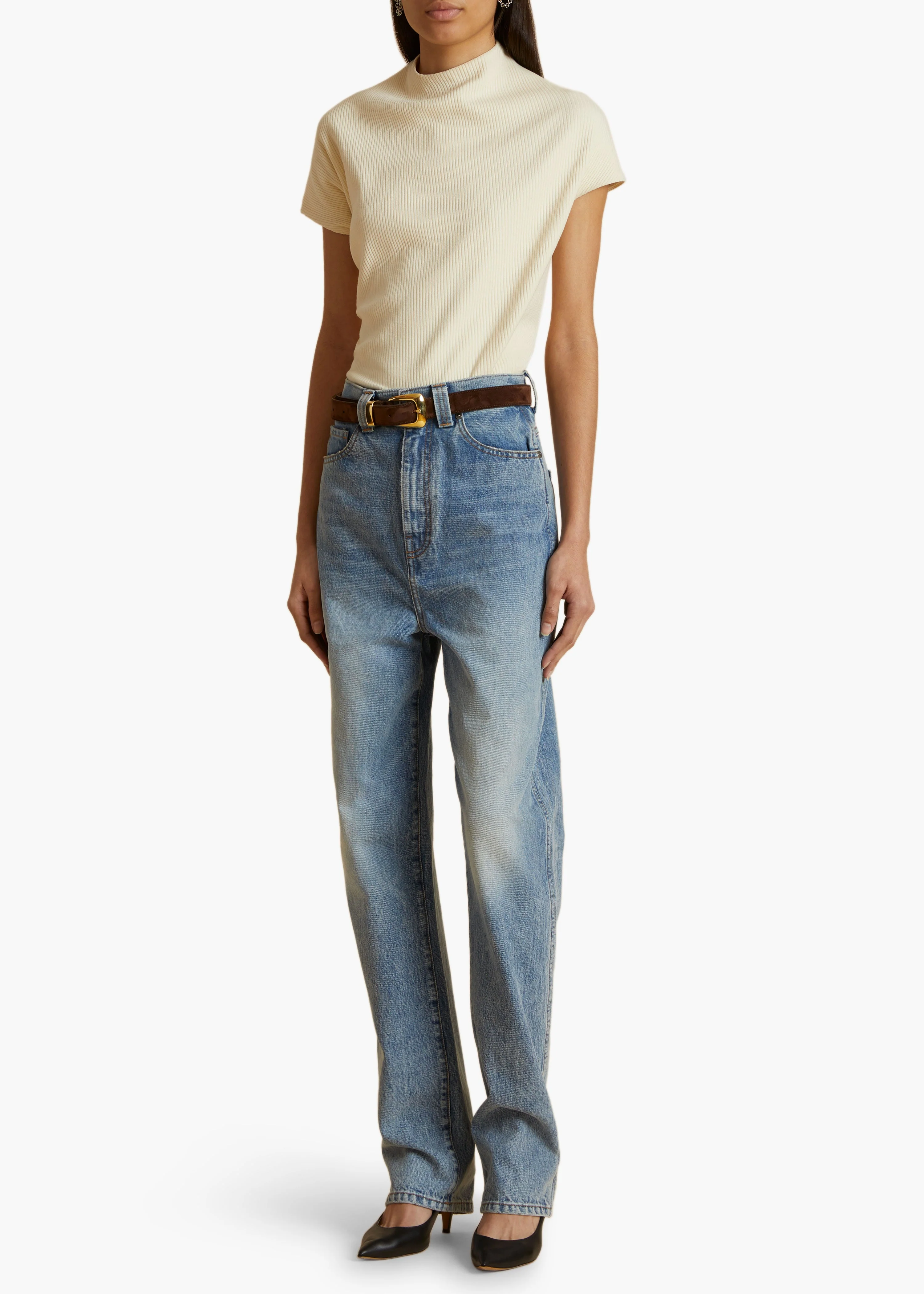Khaite - Benny Belt in Coffee Suede with Gold - Image 3