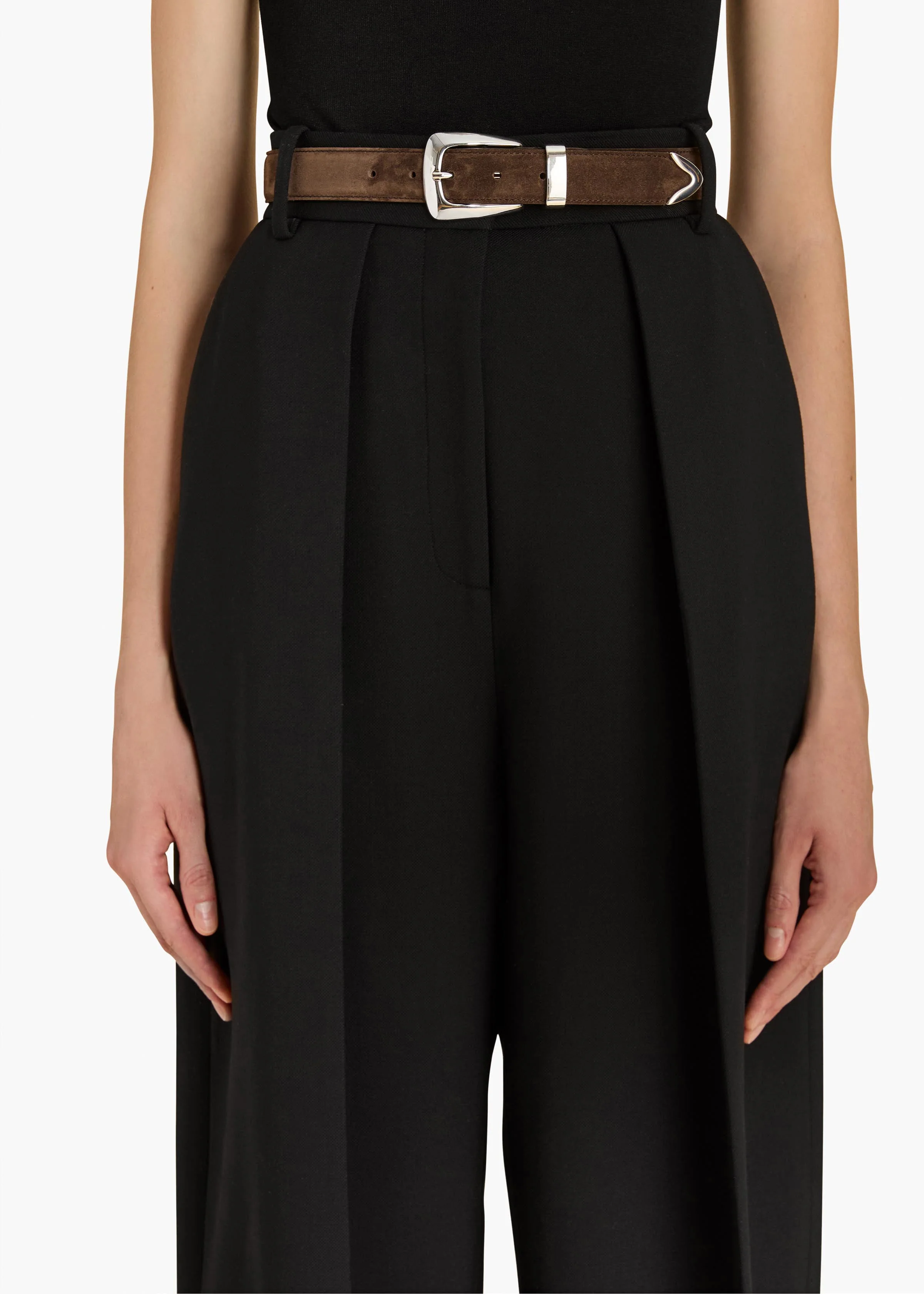 Khaite - Benny Belt in Ebano Suede with Silver - Image 3