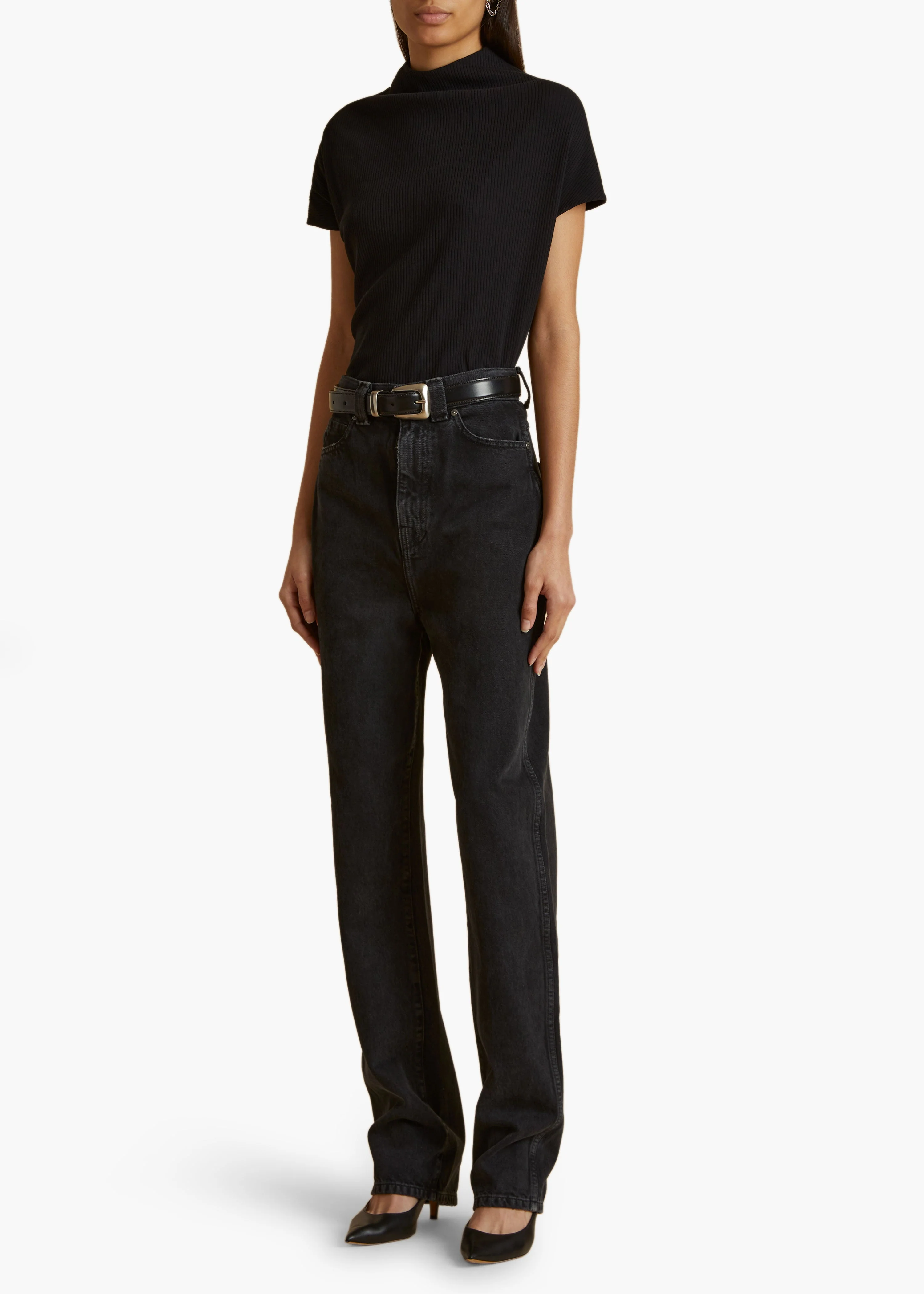 Khaite - Benny Belt in Black Leather with Silver - Image 2
