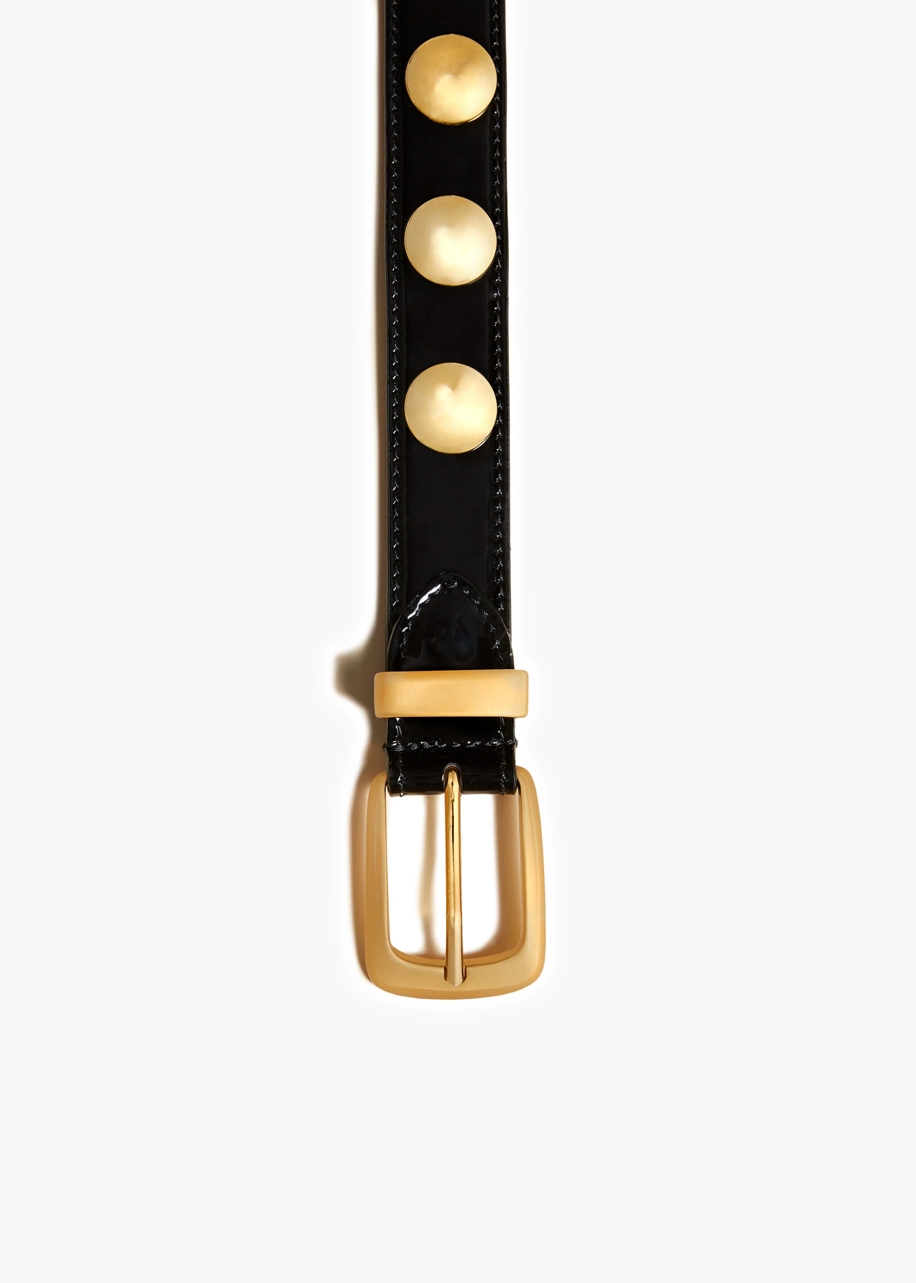 Khaite - Benny Belt with Studs in Black Patent Leather and Gold - Image 2