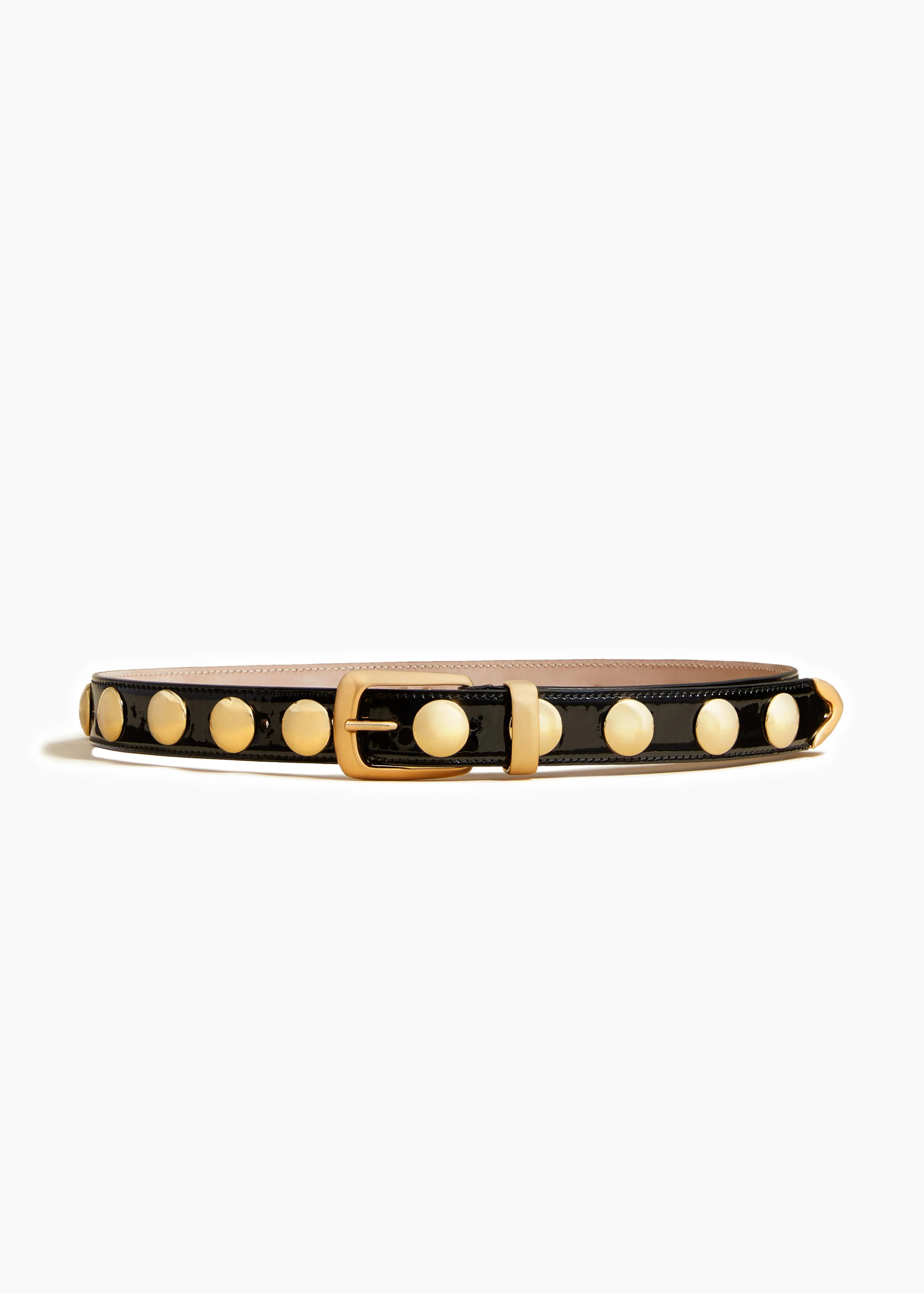 Khaite - Benny Belt with Studs in Black Patent Leather and Gold - Image 5
