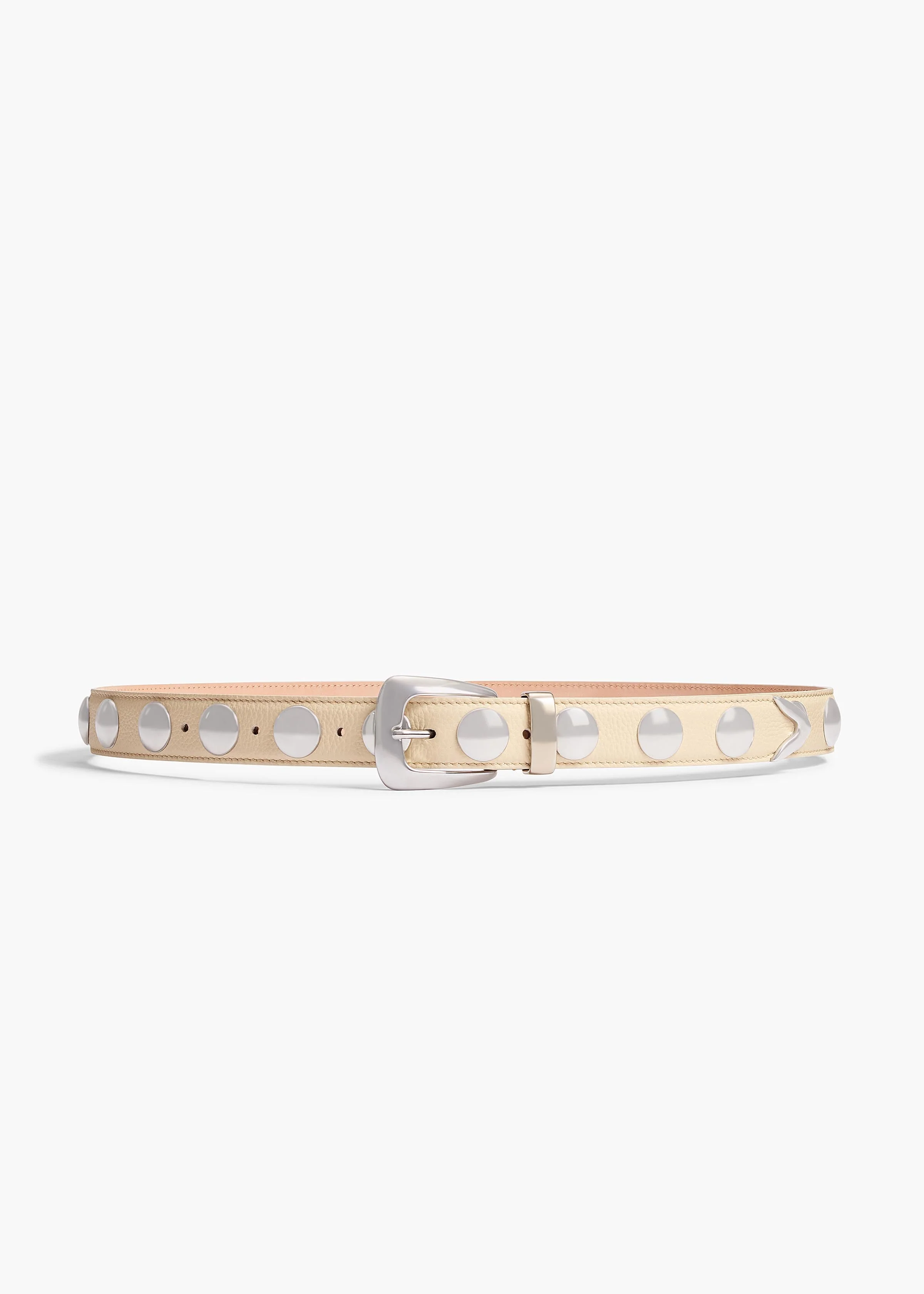 Khaite - Benny Belt with Studs in Dark Ivory Leather and Silver