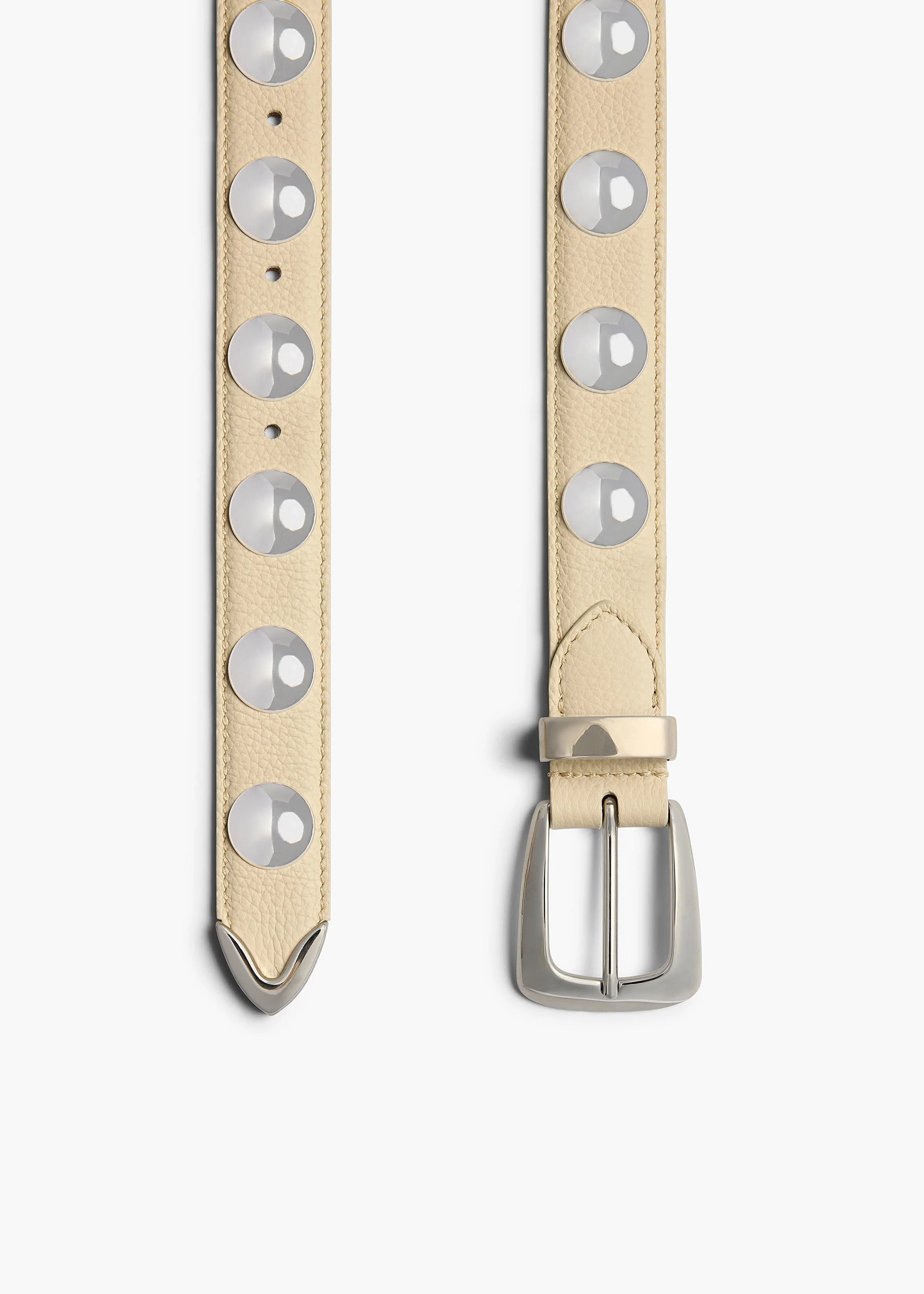 Khaite - Benny Belt with Studs in Dark Ivory Leather and Silver - Image 2