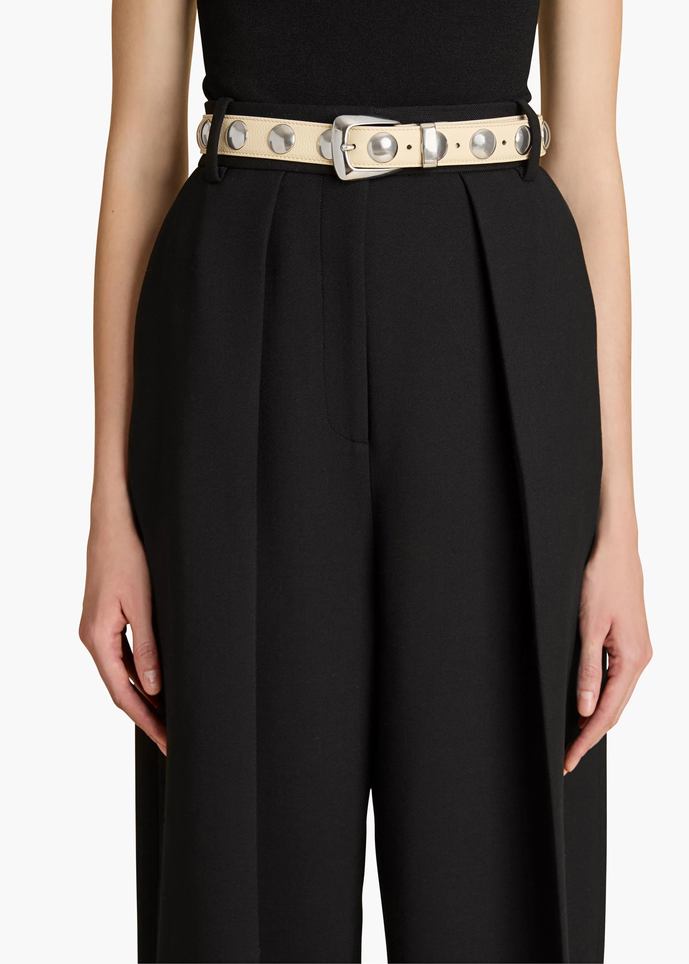 Khaite - Benny Belt with Studs in Dark Ivory Leather and Silver - Image 3