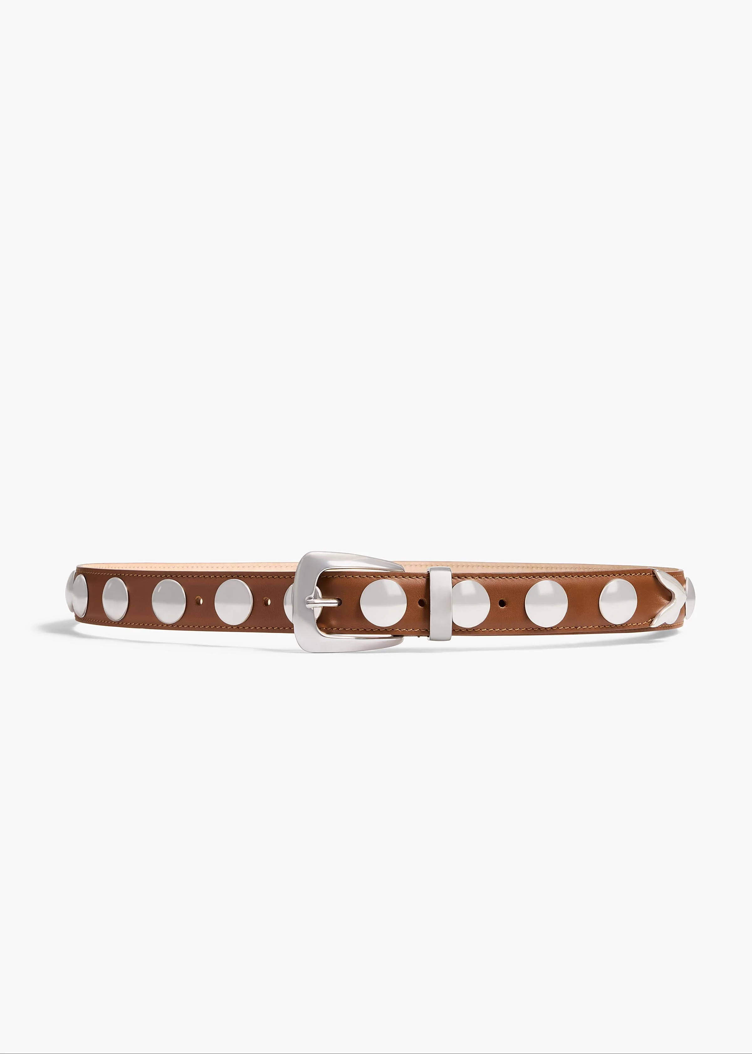 Khaite - Benny Belt with Studs in Dark Tan Leather and Silver
