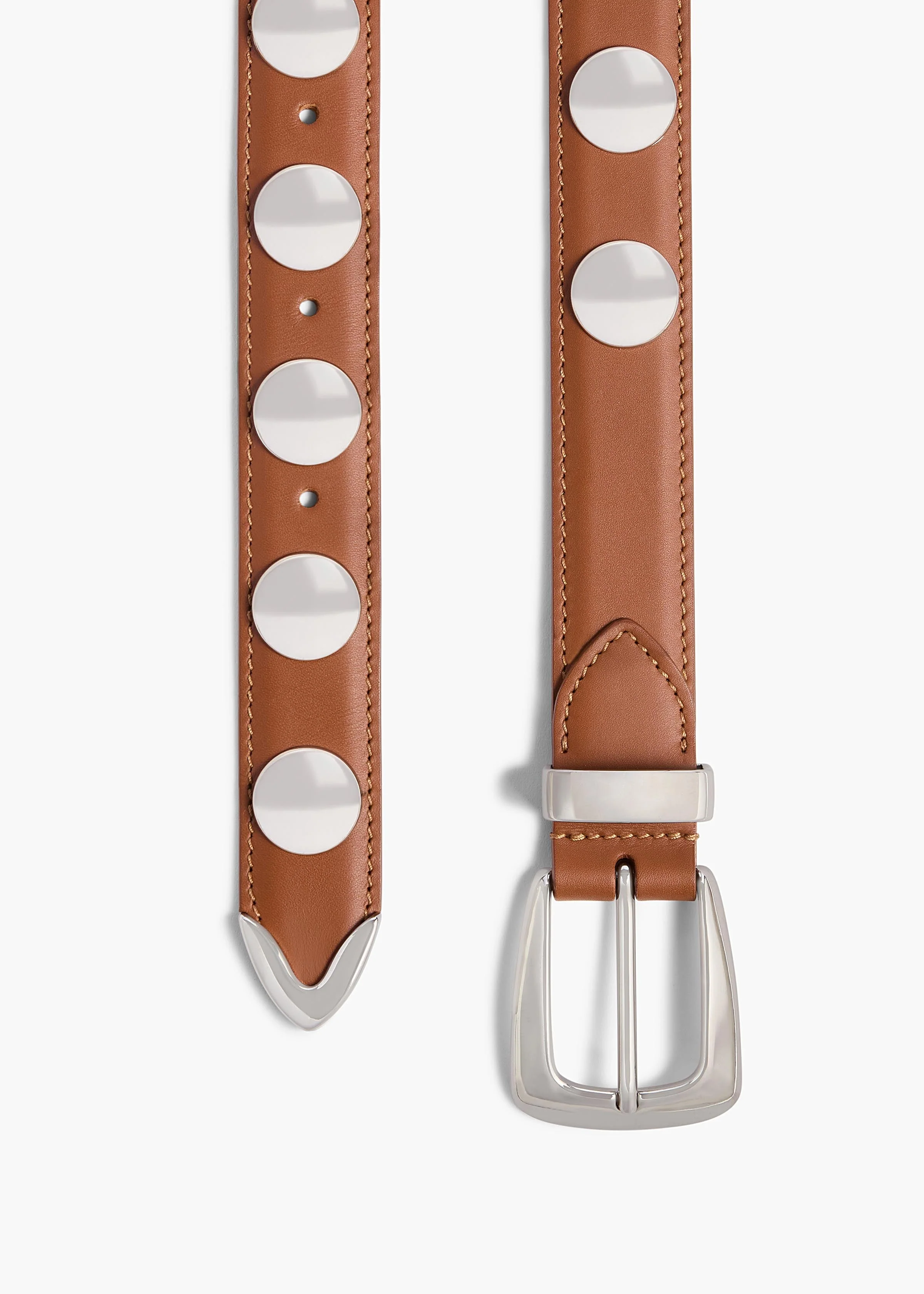 Khaite - Benny Belt with Studs in Dark Tan Leather and Silver - Image 5