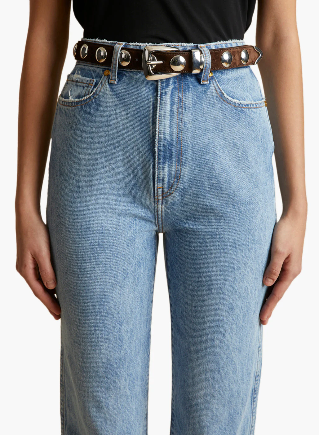 Khaite - Benny Belt with Studs in Coffee Suede and Silver - Image 3