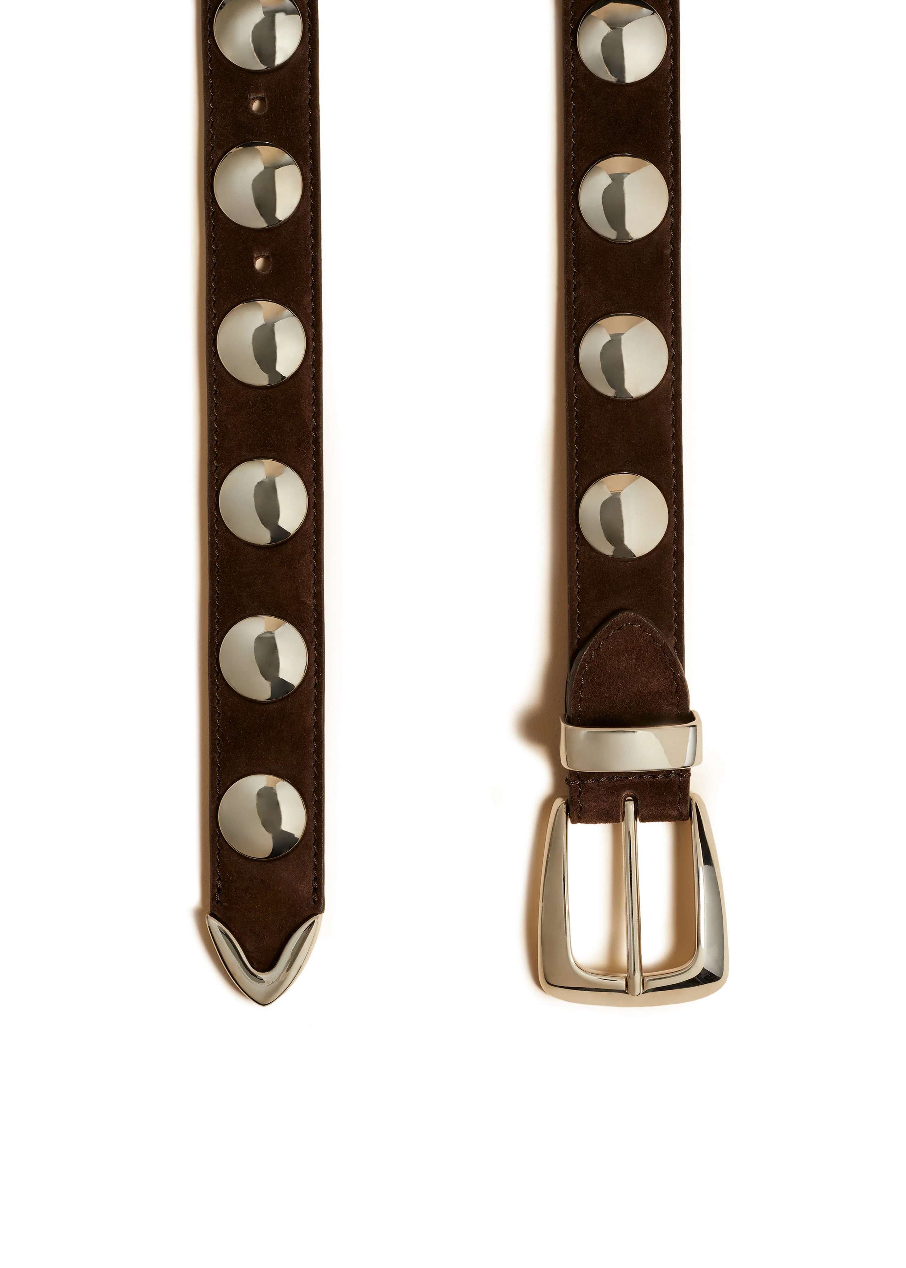 Khaite - Benny Belt with Studs in Coffee Suede and Silver - Image 7