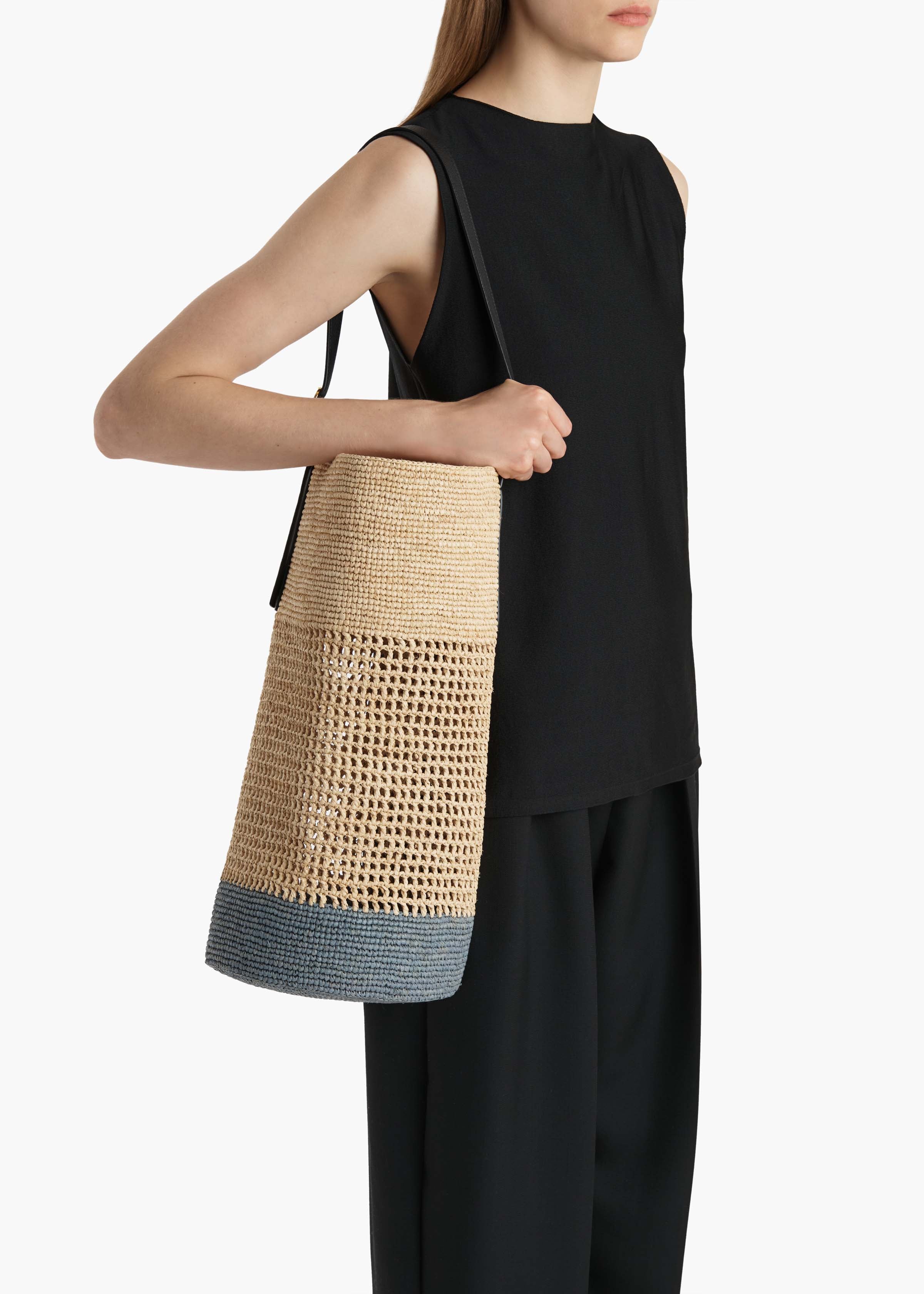 Khaite - Billie Bucket Bag in Natural and Lead Raffia - Image 5
