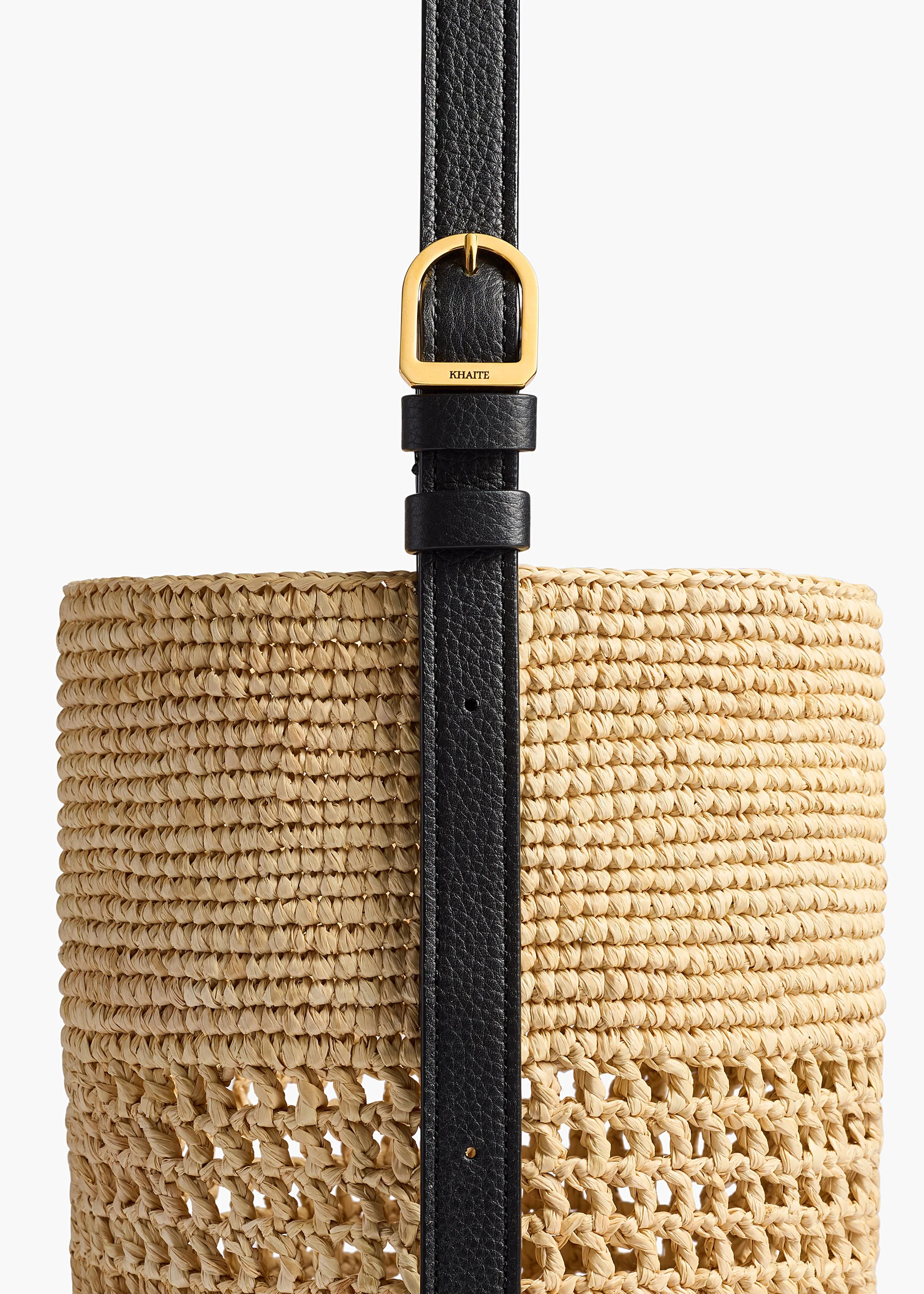 Khaite - Small Billie Bucket Bag in Natural and Lead Raffia - Image 4
