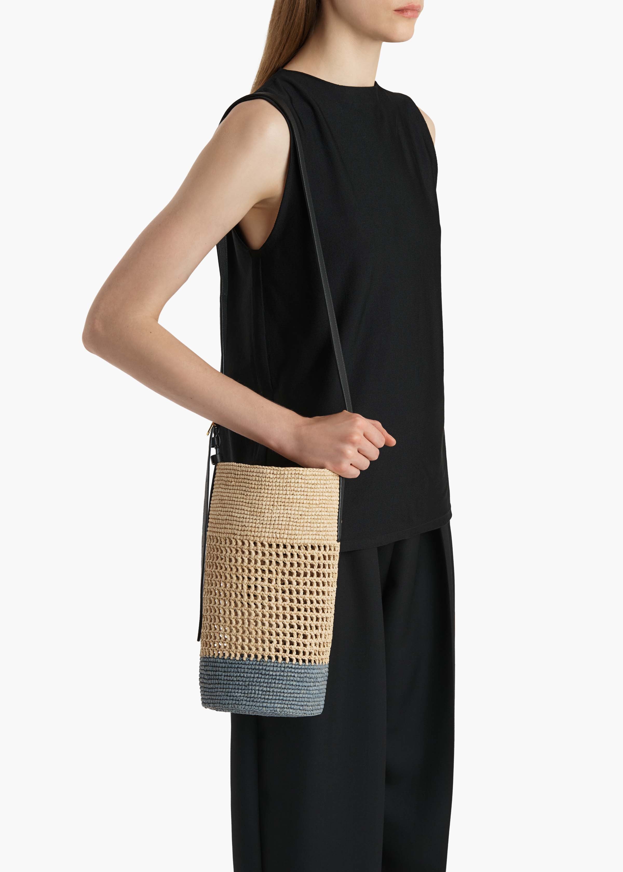 Khaite - Small Billie Bucket Bag in Natural and Lead Raffia - Image 5