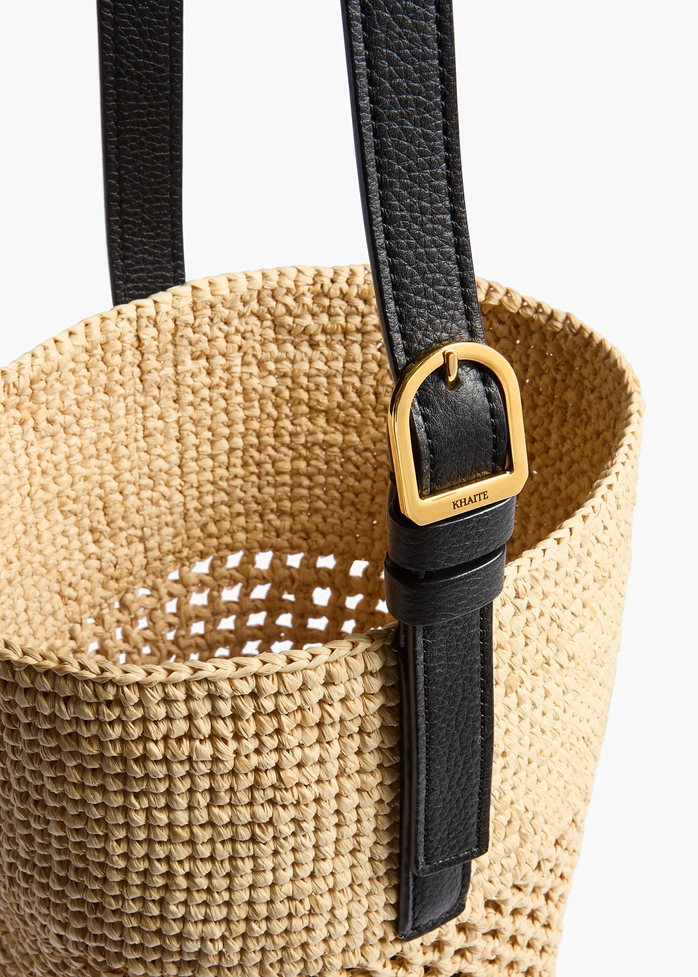 Khaite - Small Billie Bucket Bag in Natural and Lead Raffia - Image 9