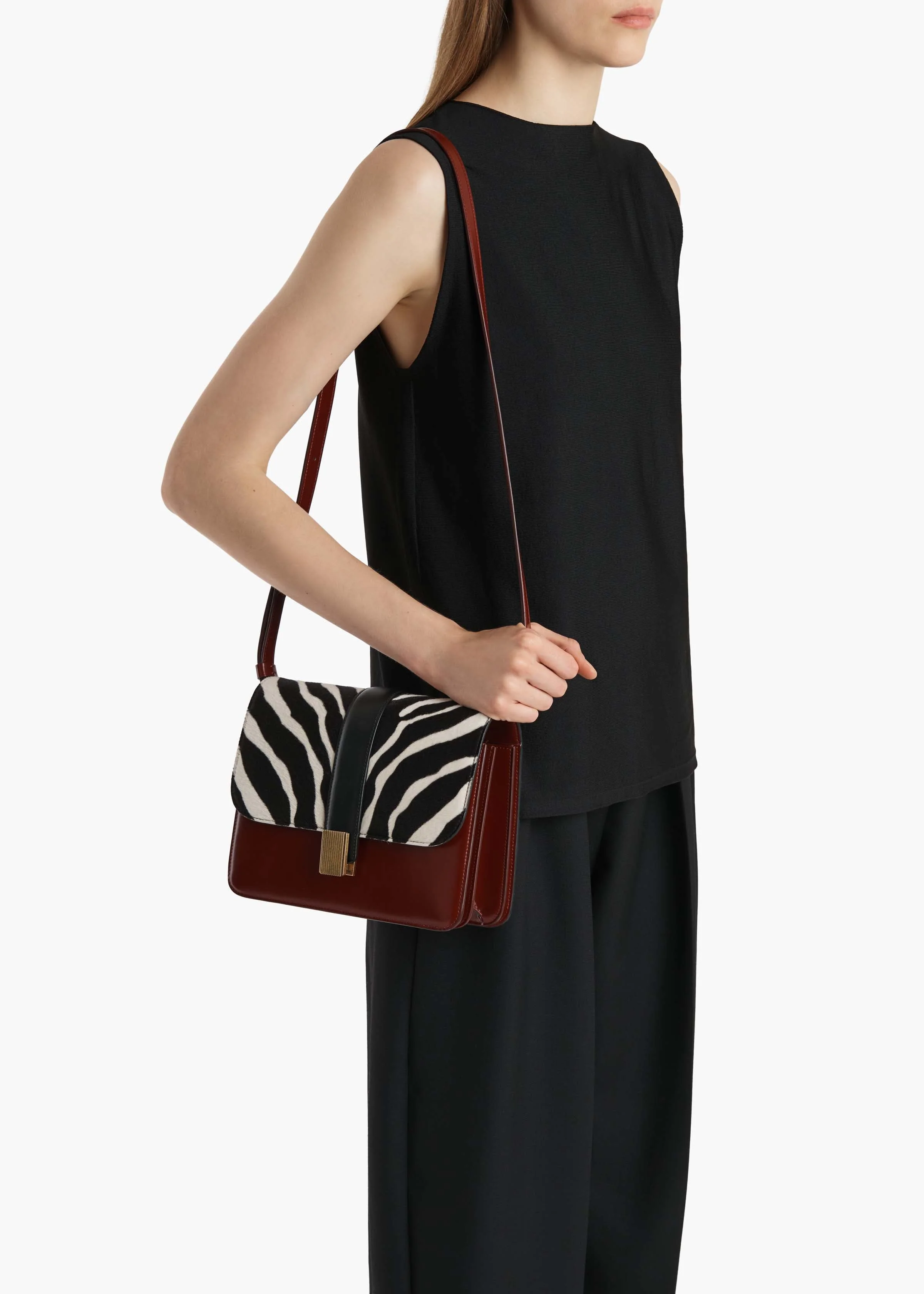 Khaite - Blake Crossbody Bag in Zebra Print Haircalf and Oxblood Leather - Image 11