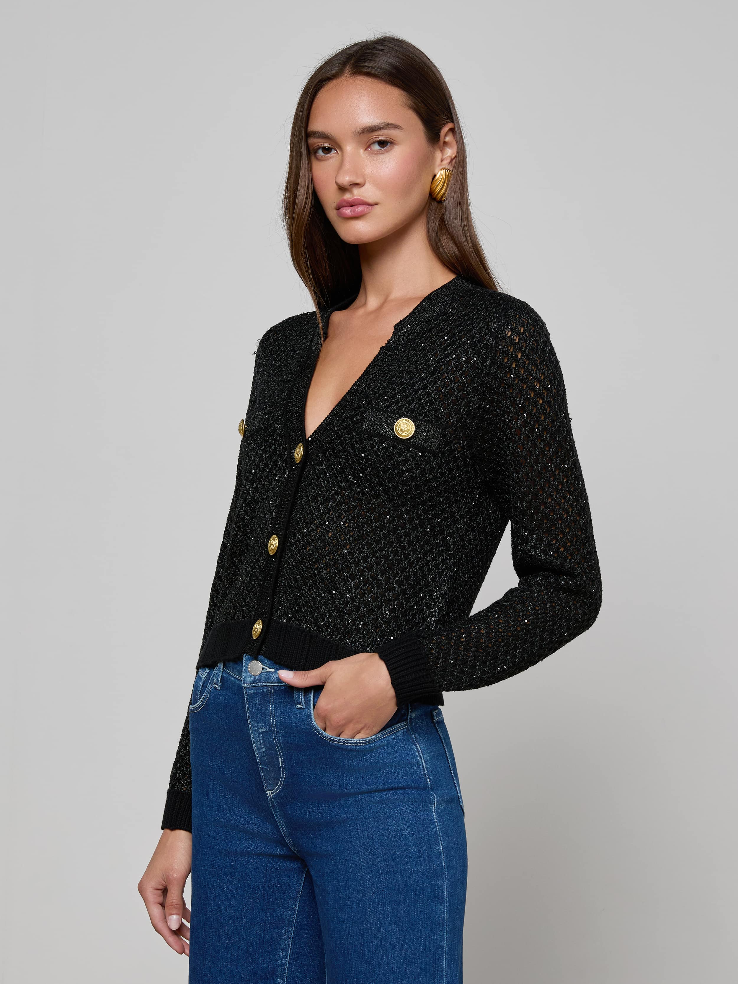 L'AGENCE - Blanca Sequin Cardigan - Image 2