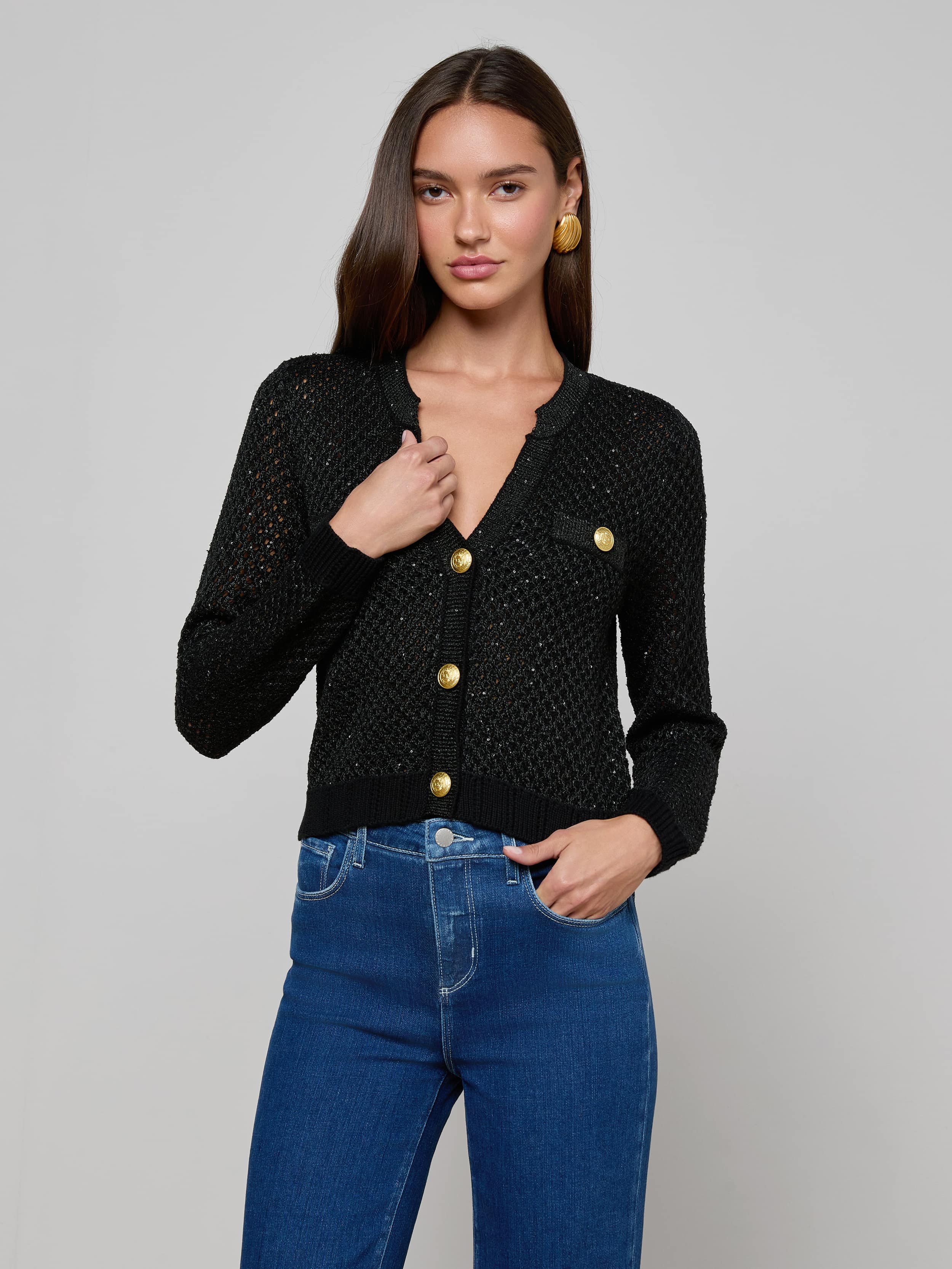 L'AGENCE - Blanca Sequin Cardigan - Image 6
