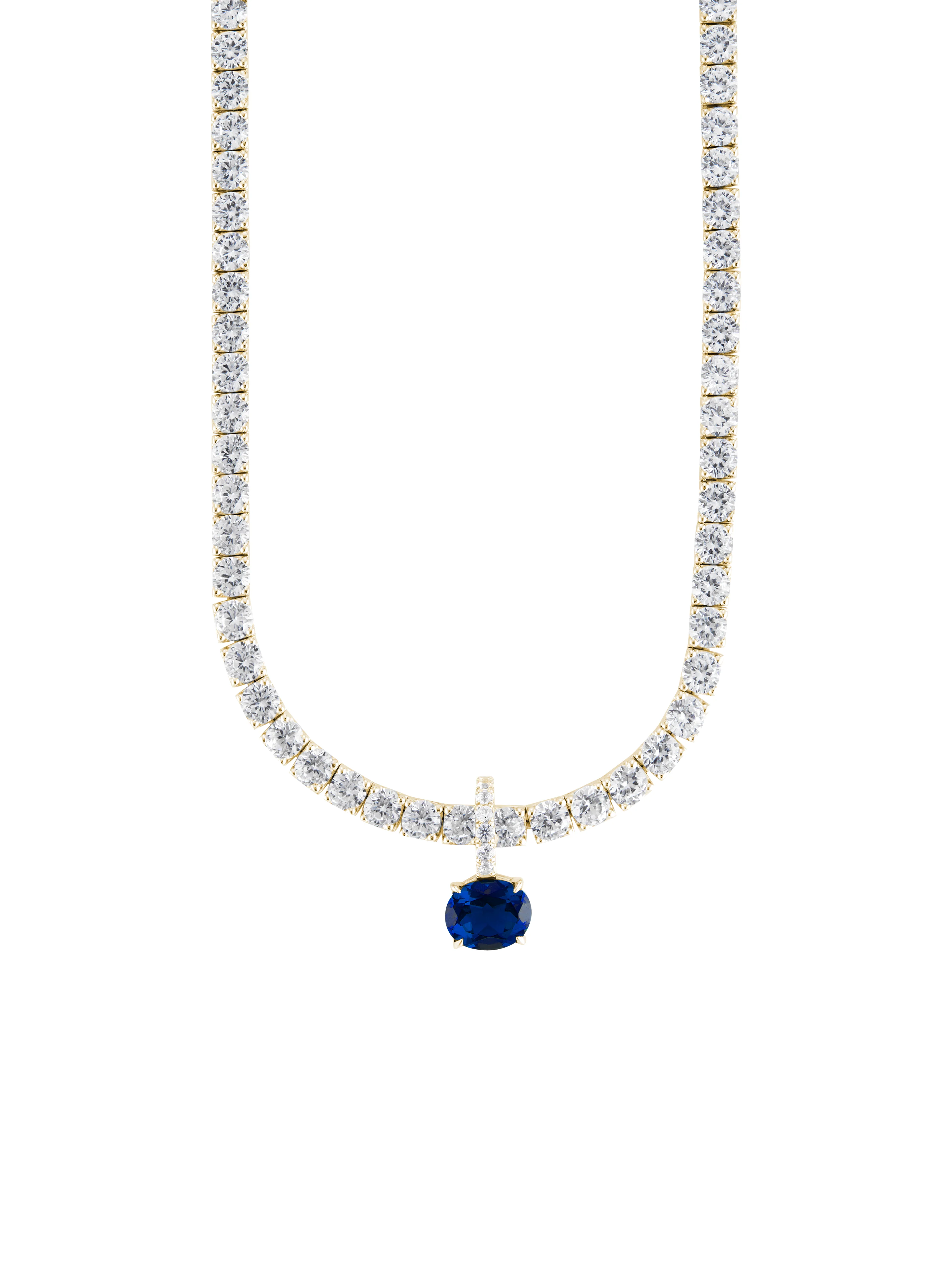 Dorsey - LAB BLUE SAPPHIRE EAST WEST OVAL PENDANT, GOLD - Image 2