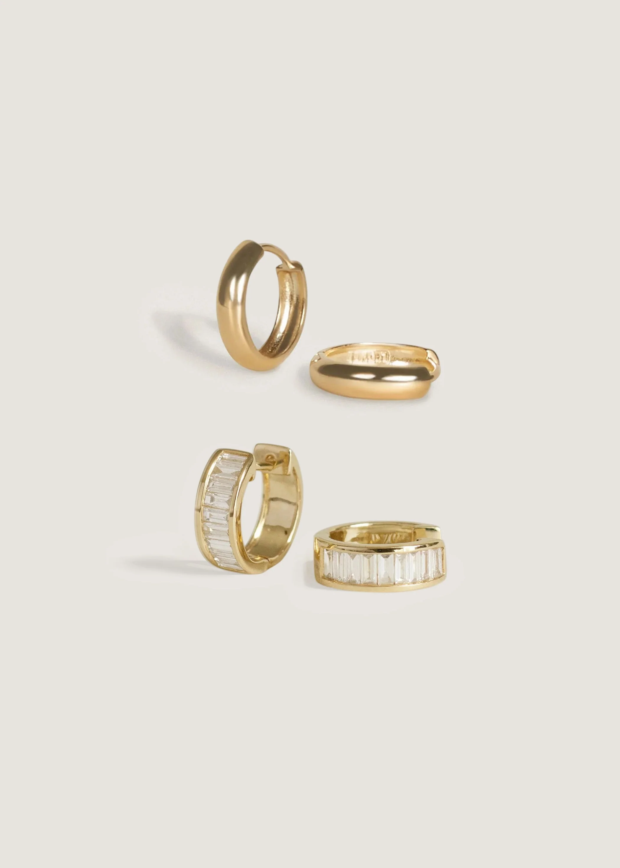 Kinn - Bobbi Baguette Diamond & Classic Huggie Stack