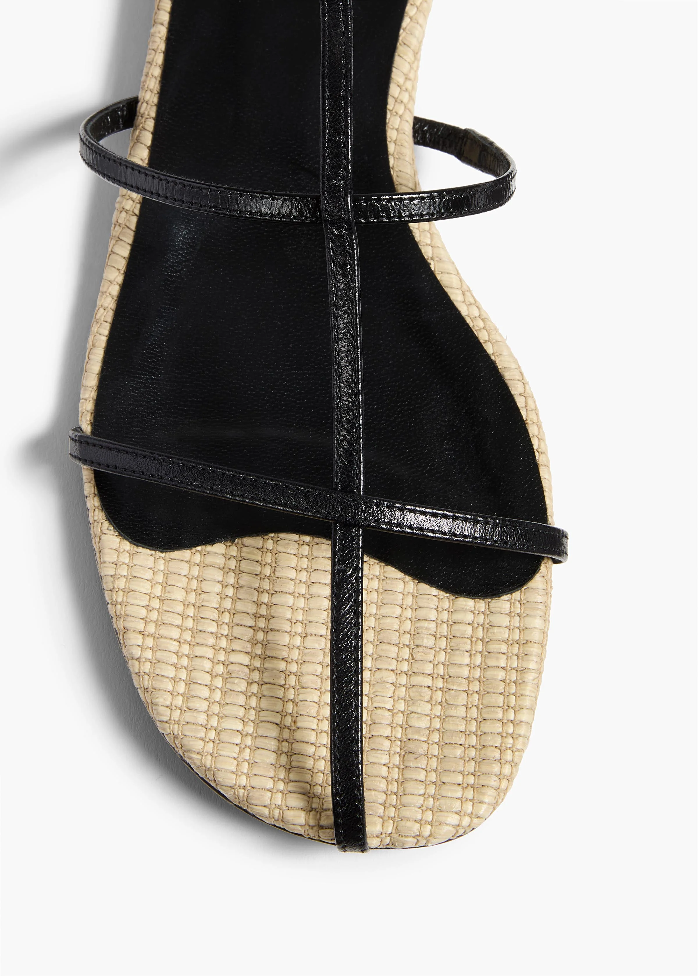 Khaite - Cage Flat Sandal in Natural Raffia with Black Leather - Image 3