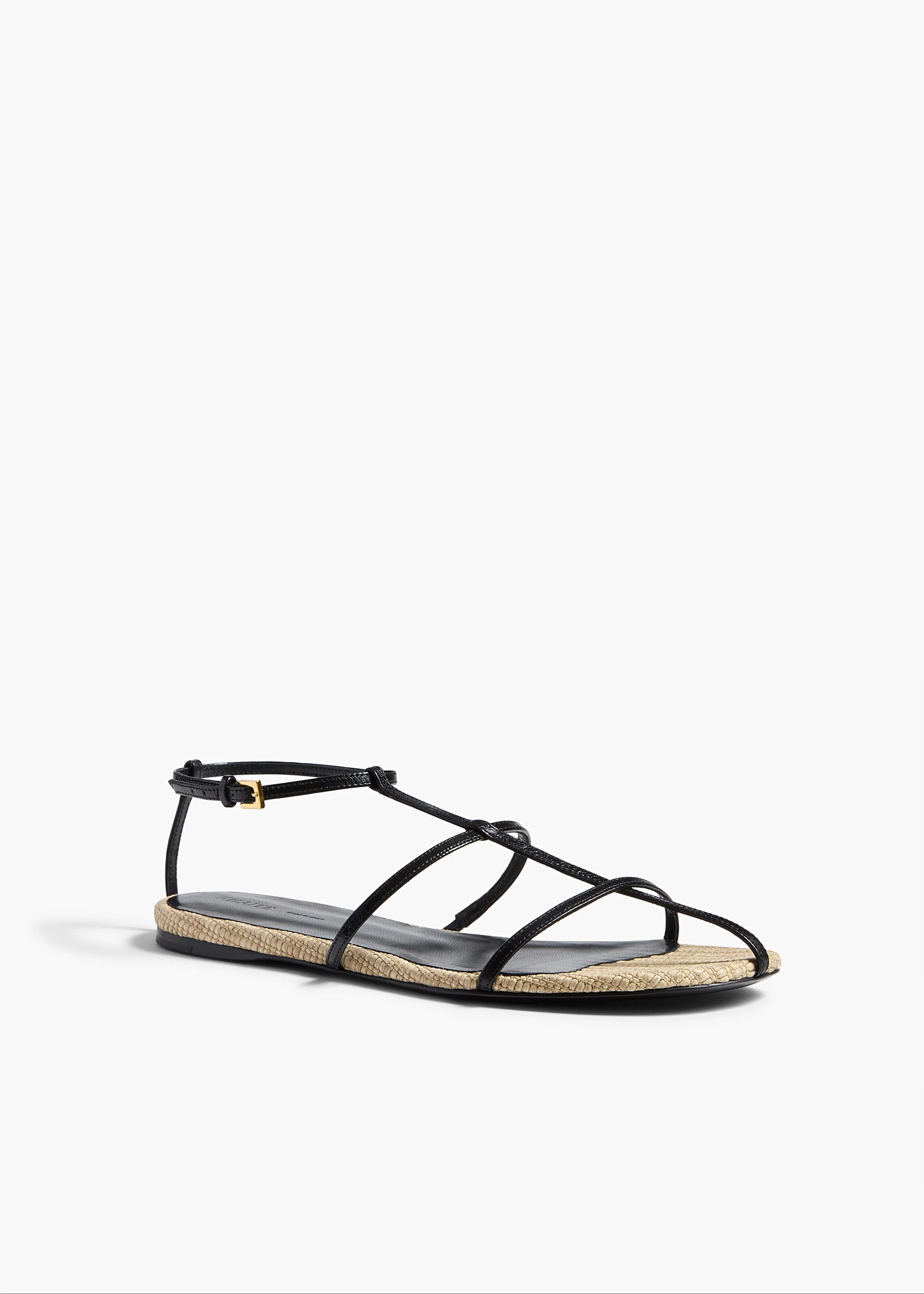 Khaite - Cage Flat Sandal in Natural Raffia with Black Leather - Image 7