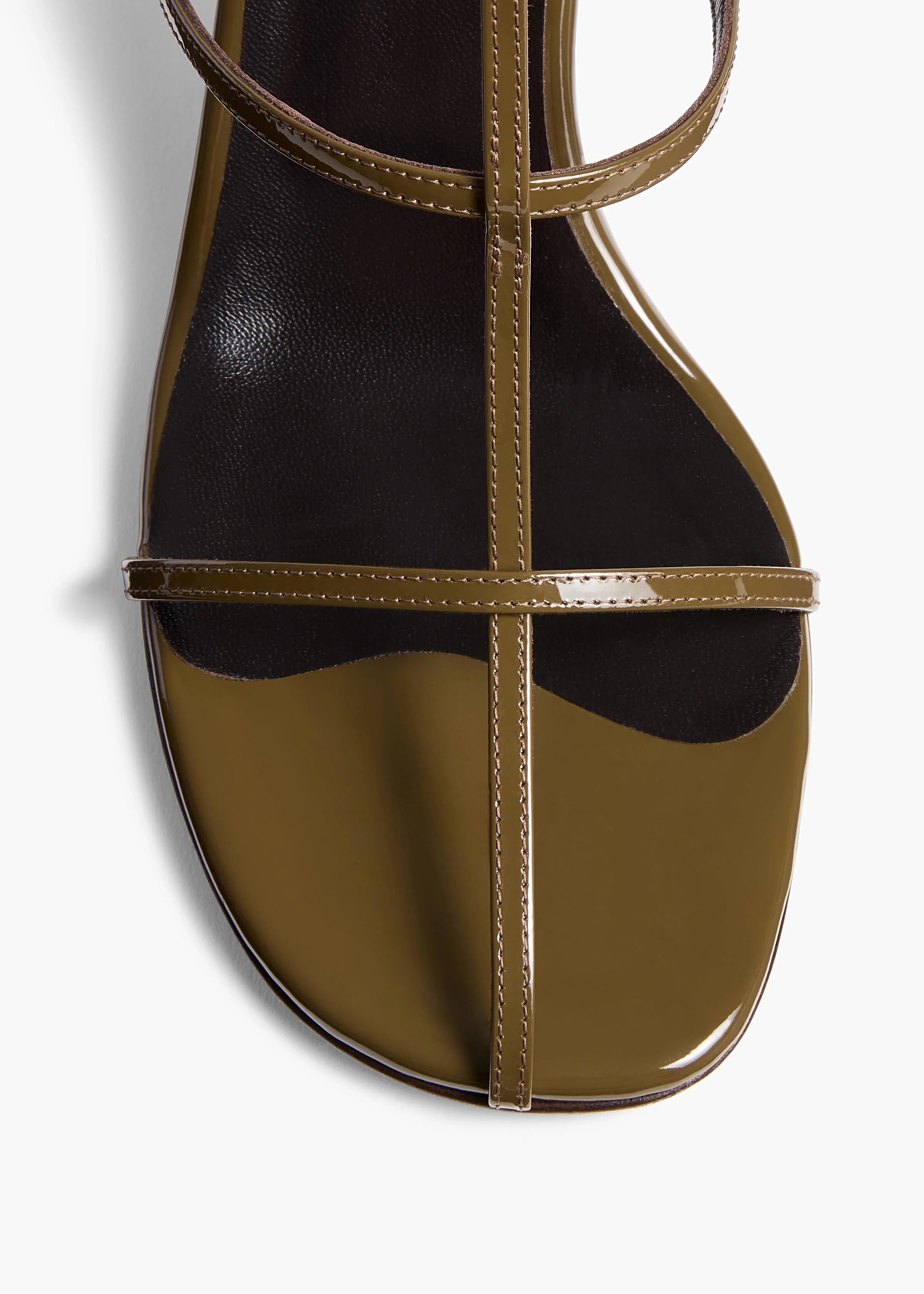 Khaite - Cage Sandal in Dark Olive Patent Leather - Image 10